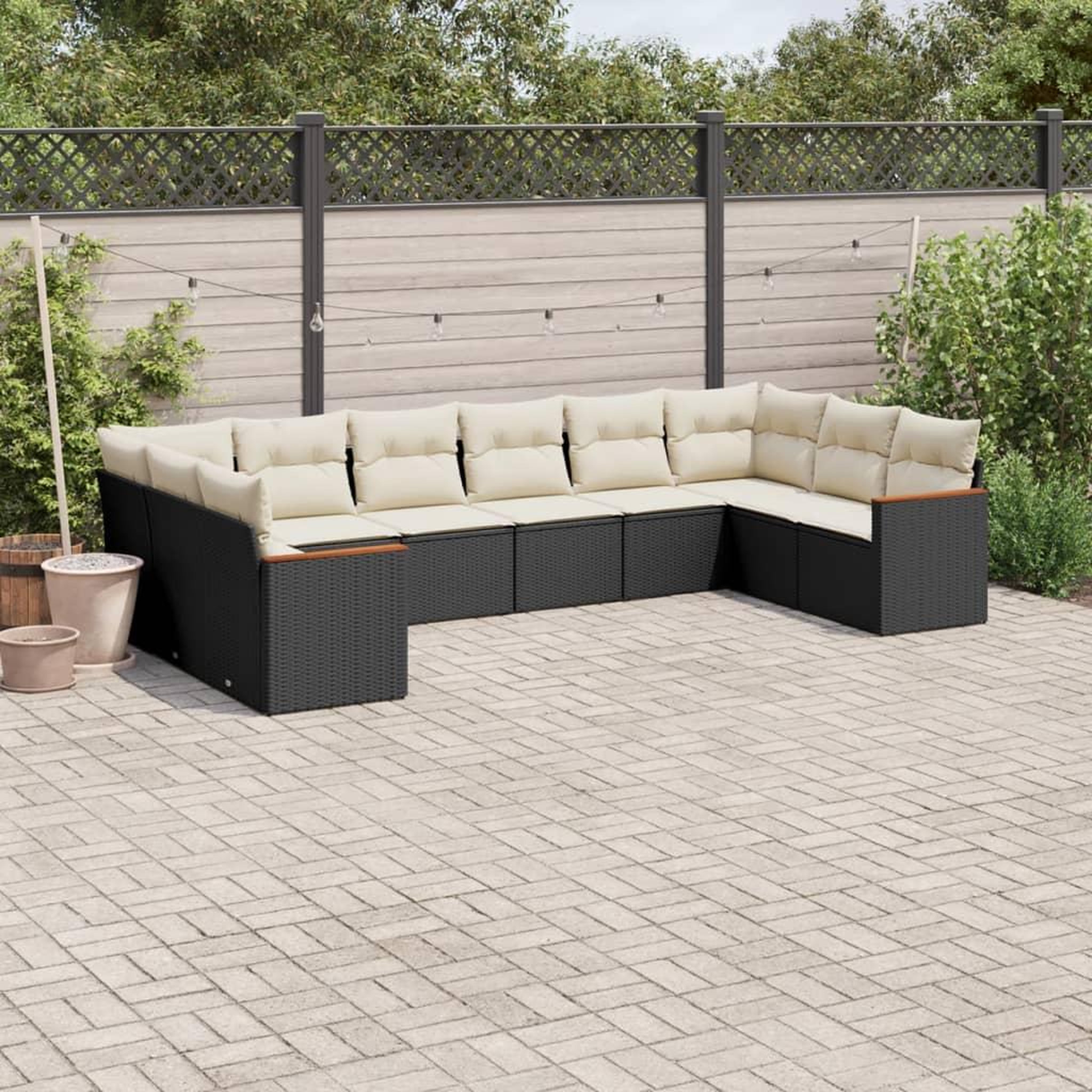 VIDAXL Salon de jardin 10 pcs avec coussins noir resine tressee