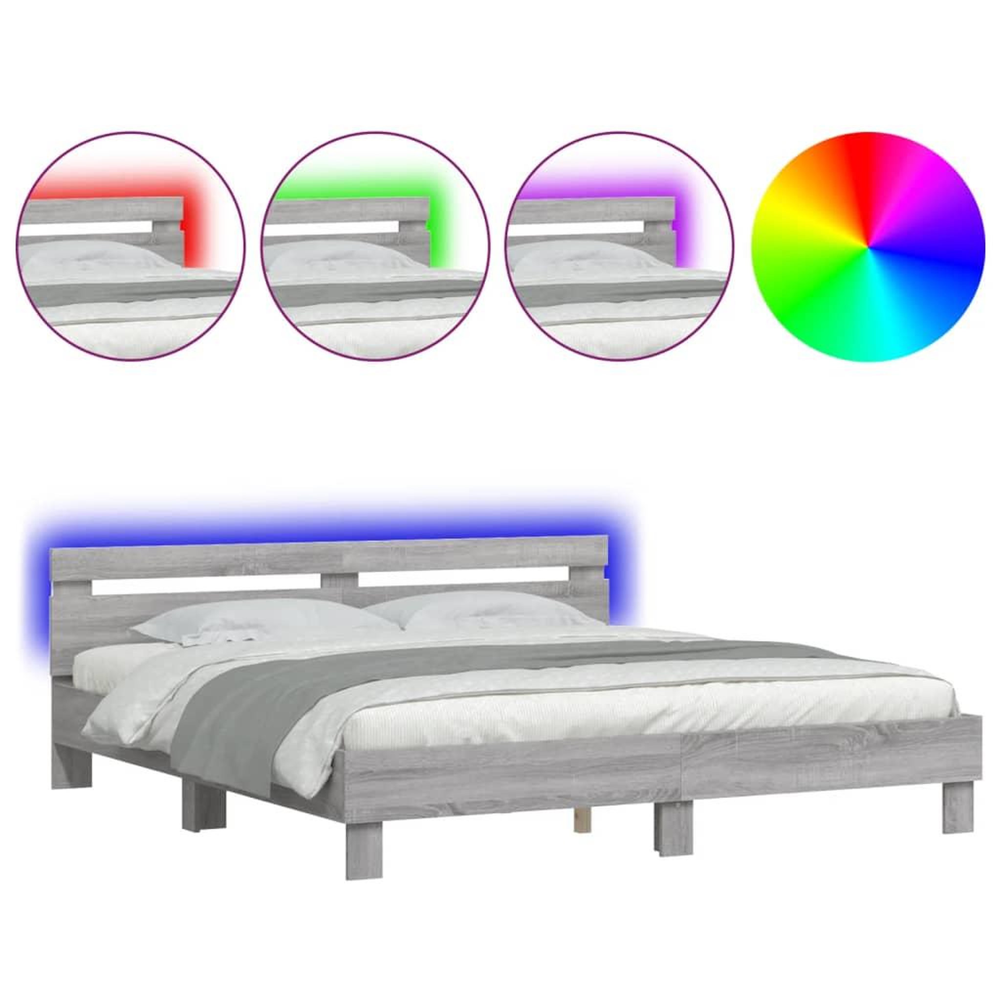 Voir la diapositive 2 : VIDAXL Cadre de lit avec LED sans matelas sonoma gris 180x200 cm