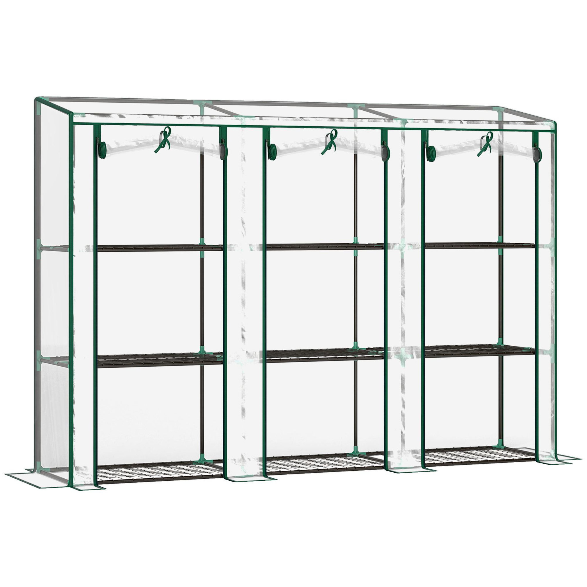 Voir la diapositive 2 : OUTSUNNY Serre de jardin balcon avec étagères métalliques 3 niveaux 3 portes acier noir pvc transparent