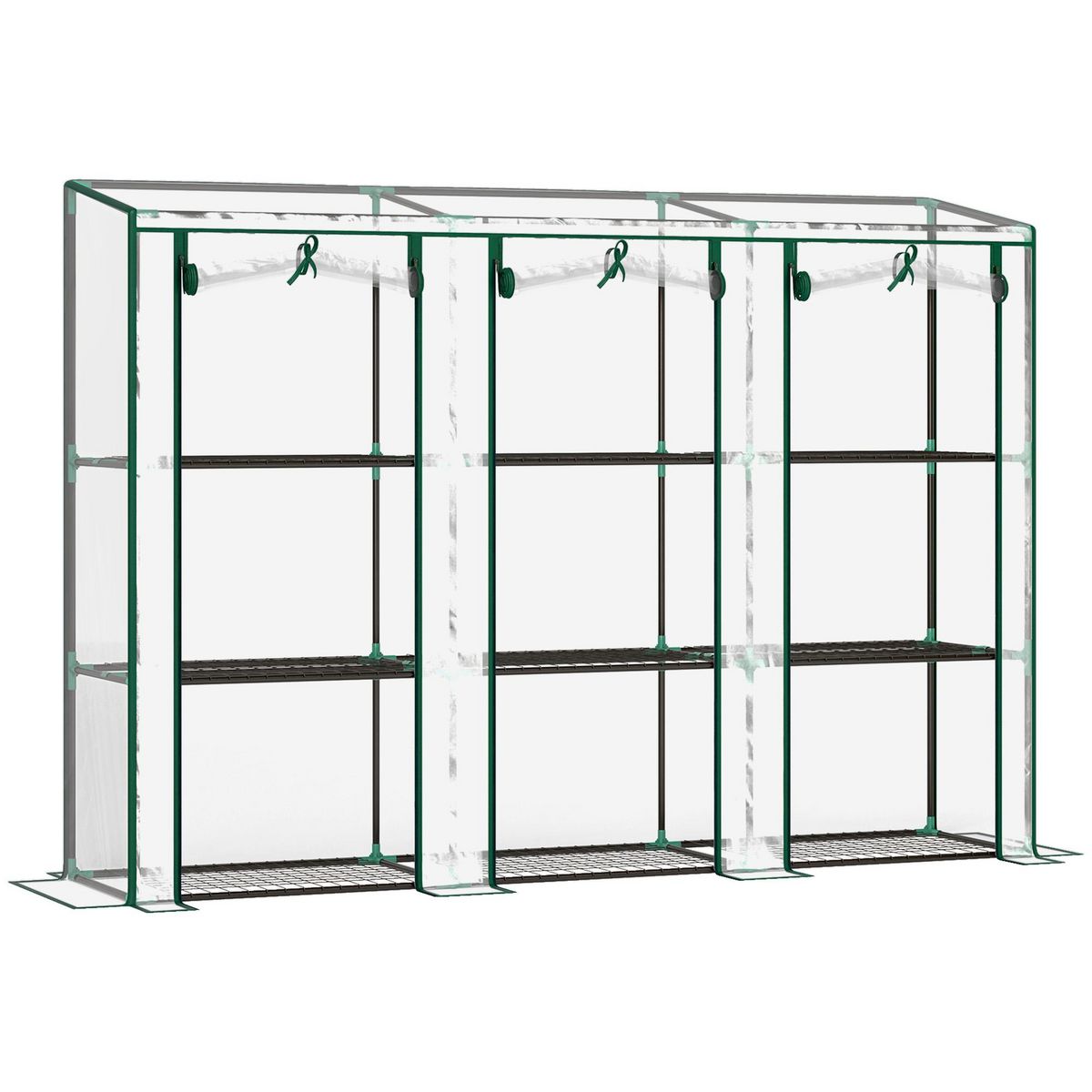 OUTSUNNY Serre de jardin balcon avec étagères métalliques 3 niveaux 3 portes acier noir PVC transparent