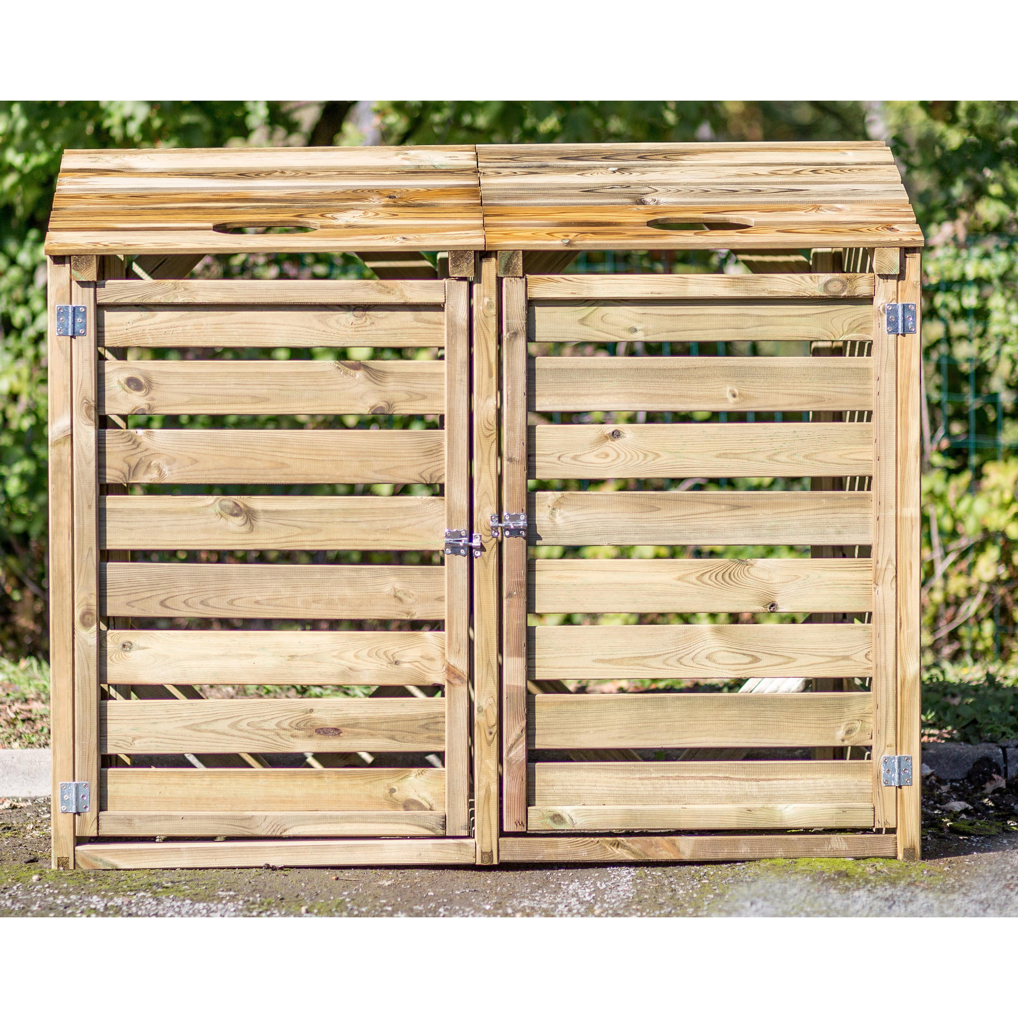 Voir la diapositive 1 : Cache-poubelle - Bois traité autoclave - 150x90x120cm - SKAGEN