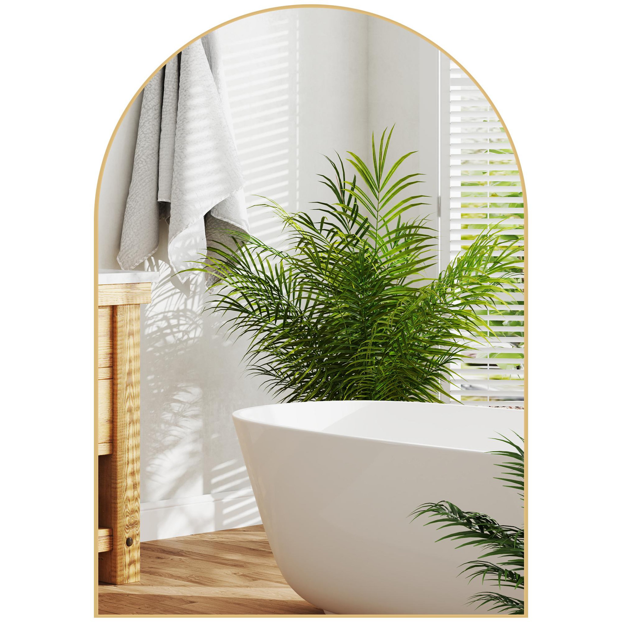 HOMCOM Miroir mural arqué 50 x 70 cm haute définition cadre alliage aluminium doré