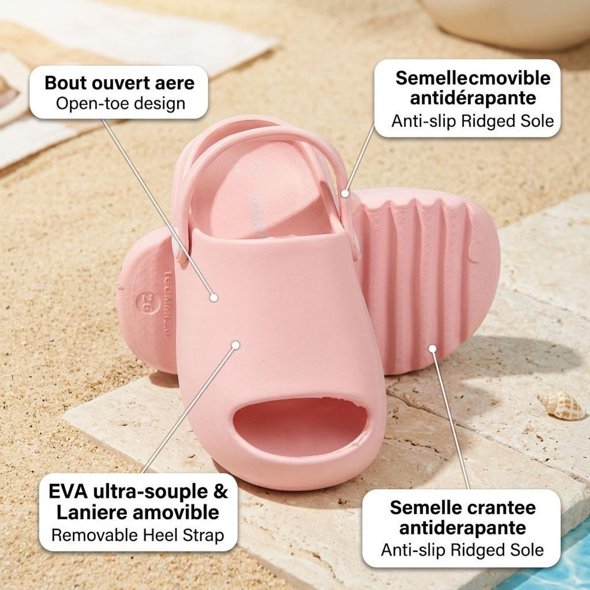 OZABI OZABI Sabot Claquette Enfant EVA - Bout Ouvert - Lanière Amovible