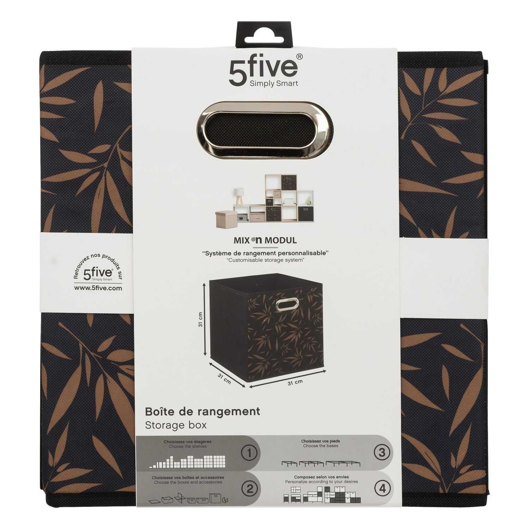 Voir la diapositive 5 : TOILINUX Lot de 2 boites de rangement en tissu casual - 31x31x31cm - noir