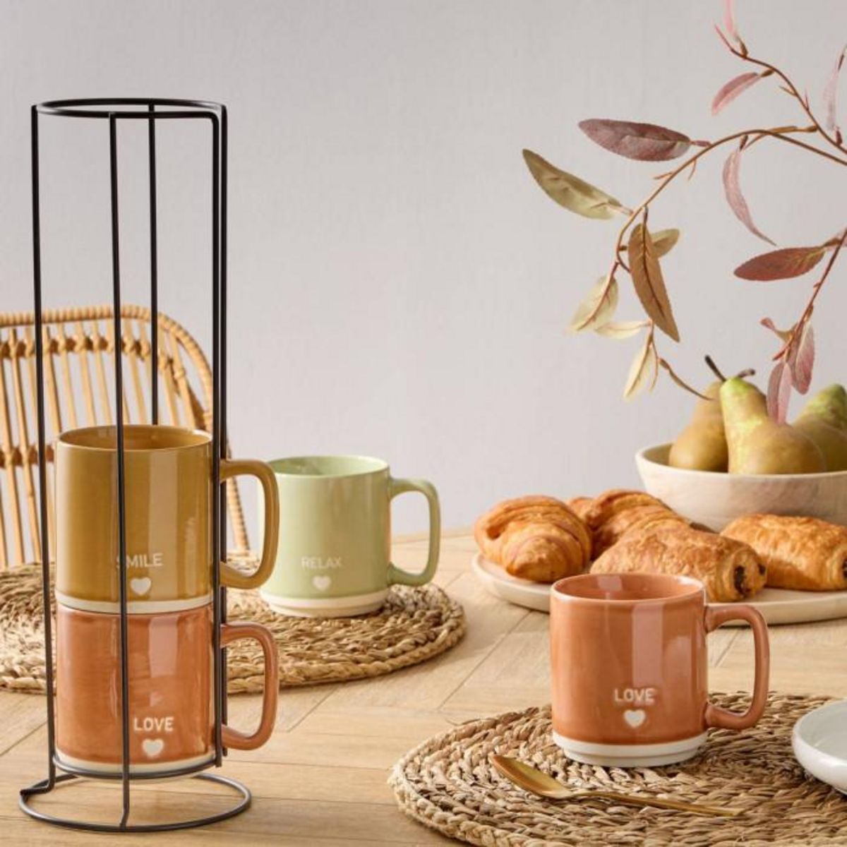 SECRET DE GOURMET Lot de 4 Mugs sur Rack  Relax  34cl Multicolore