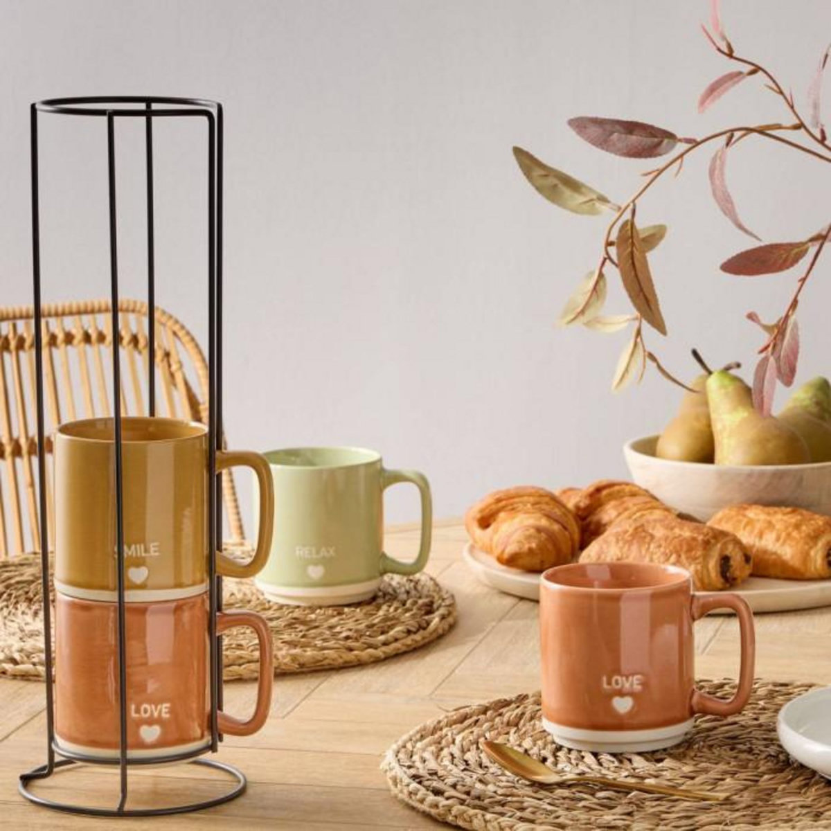 SECRET DE GOURMET Lot de 4 Mugs sur Rack  Relax  34cl Multicolore