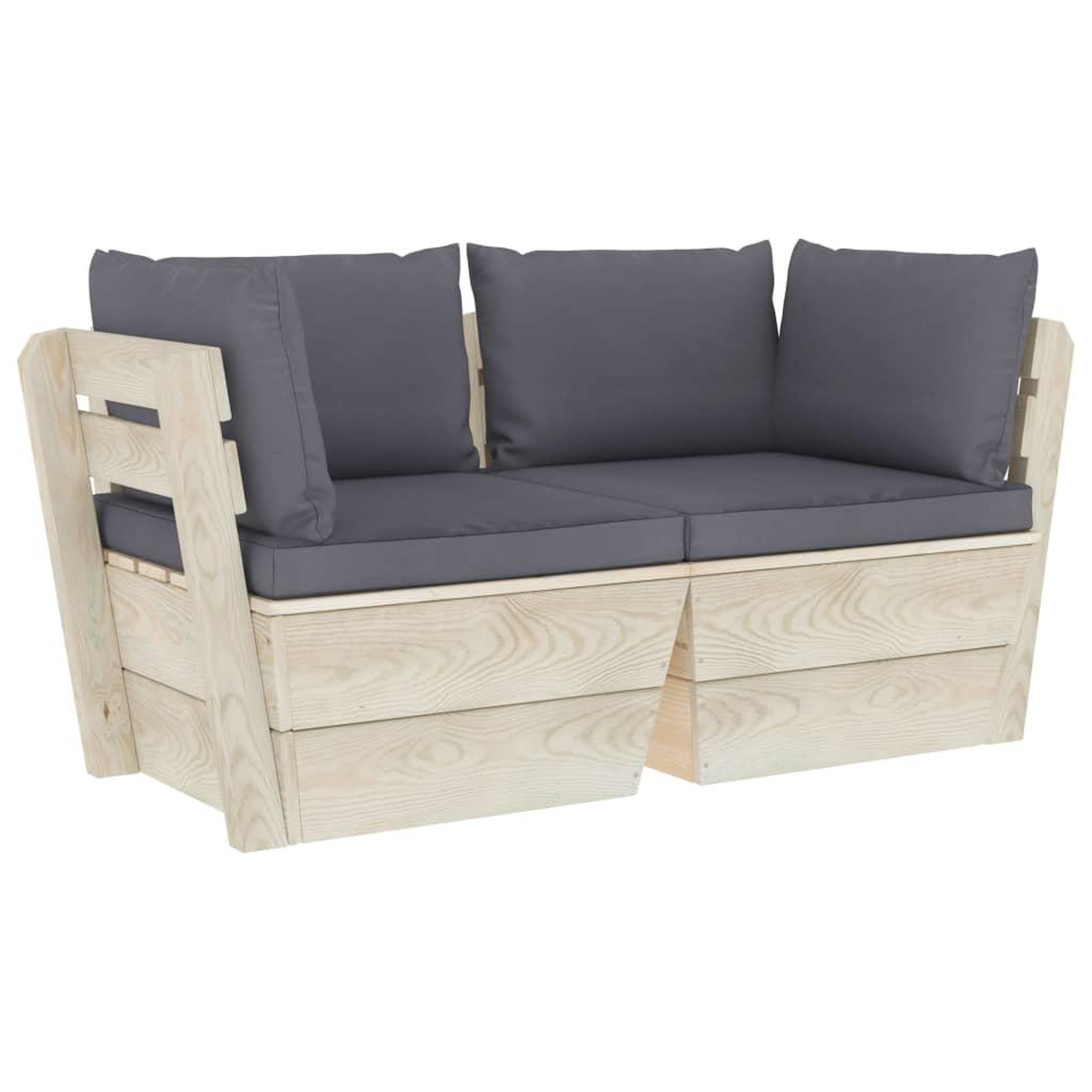 Voir la diapositive 2 : VIDAXL Canape palette a 2 places de jardin avec coussins Bois d'epicea