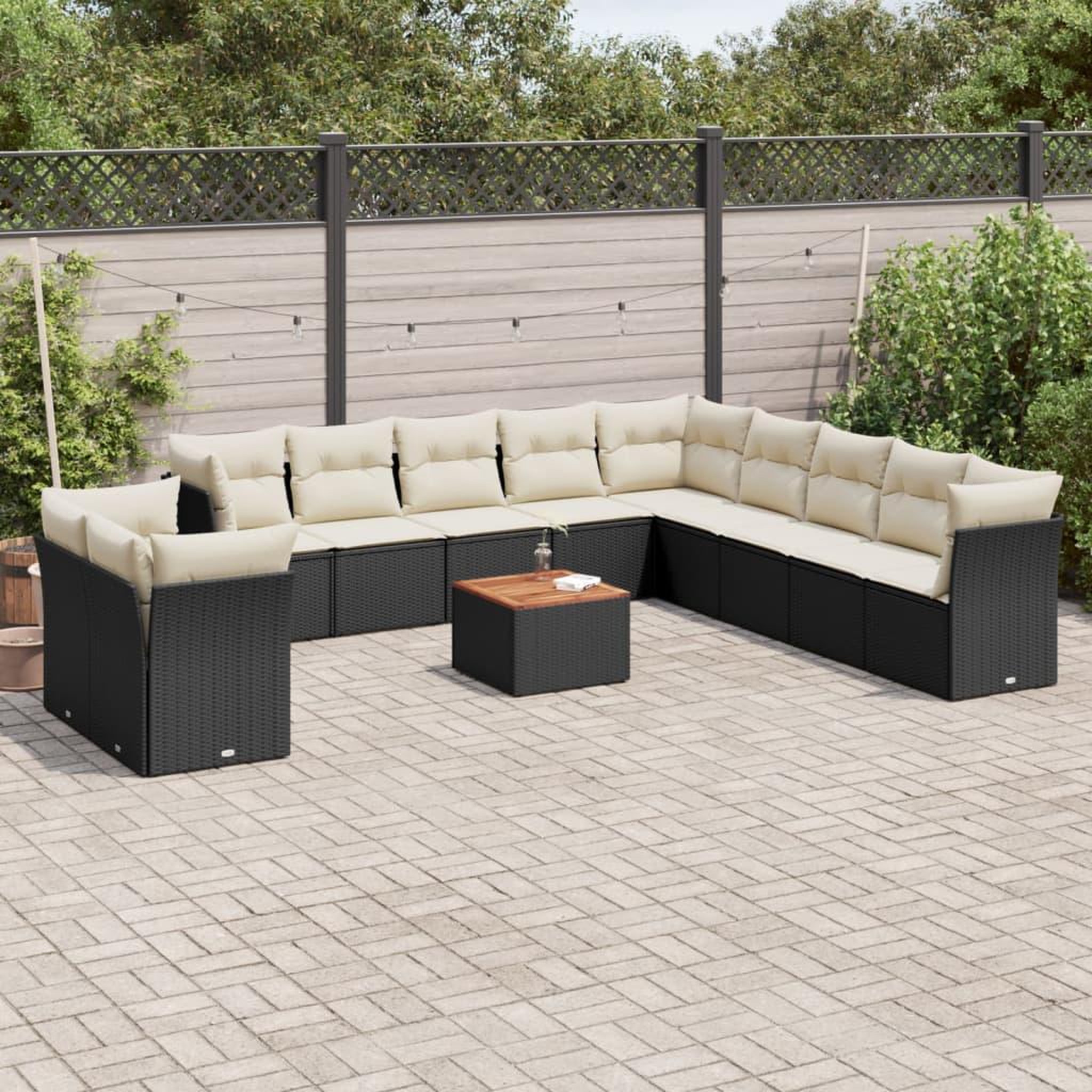 VIDAXL Salon de jardin 12 pcs avec coussins noir resine tressee