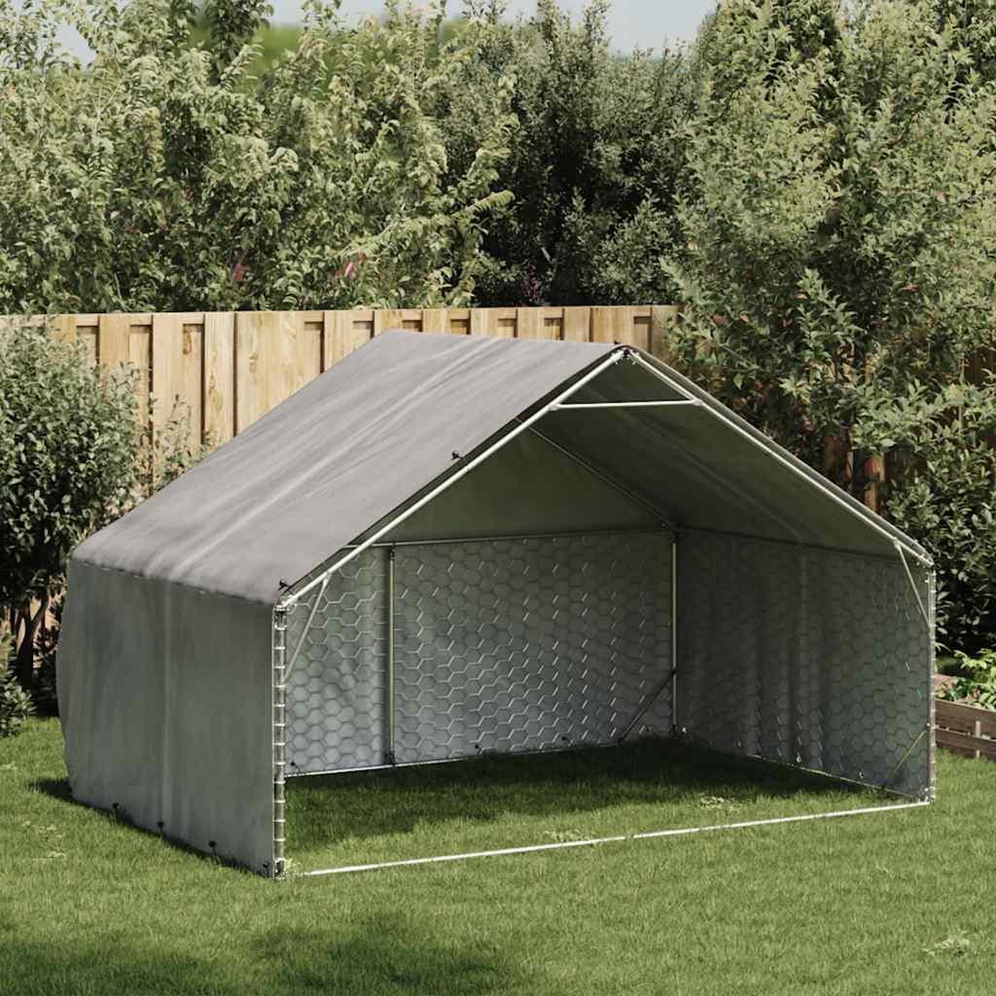 Voir la diapositive 2 : VIDAXL Chenil d'exterieur pour chiens housse 3x2x1,9 m acier galvanise