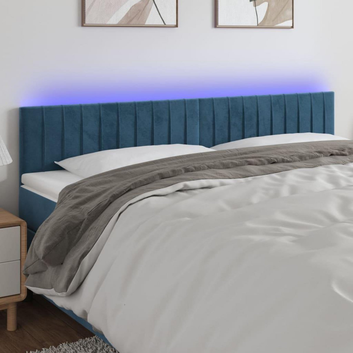 VIDAXL Tete de lit a LED Bleu fonce 200x5x78/88 cm Velours