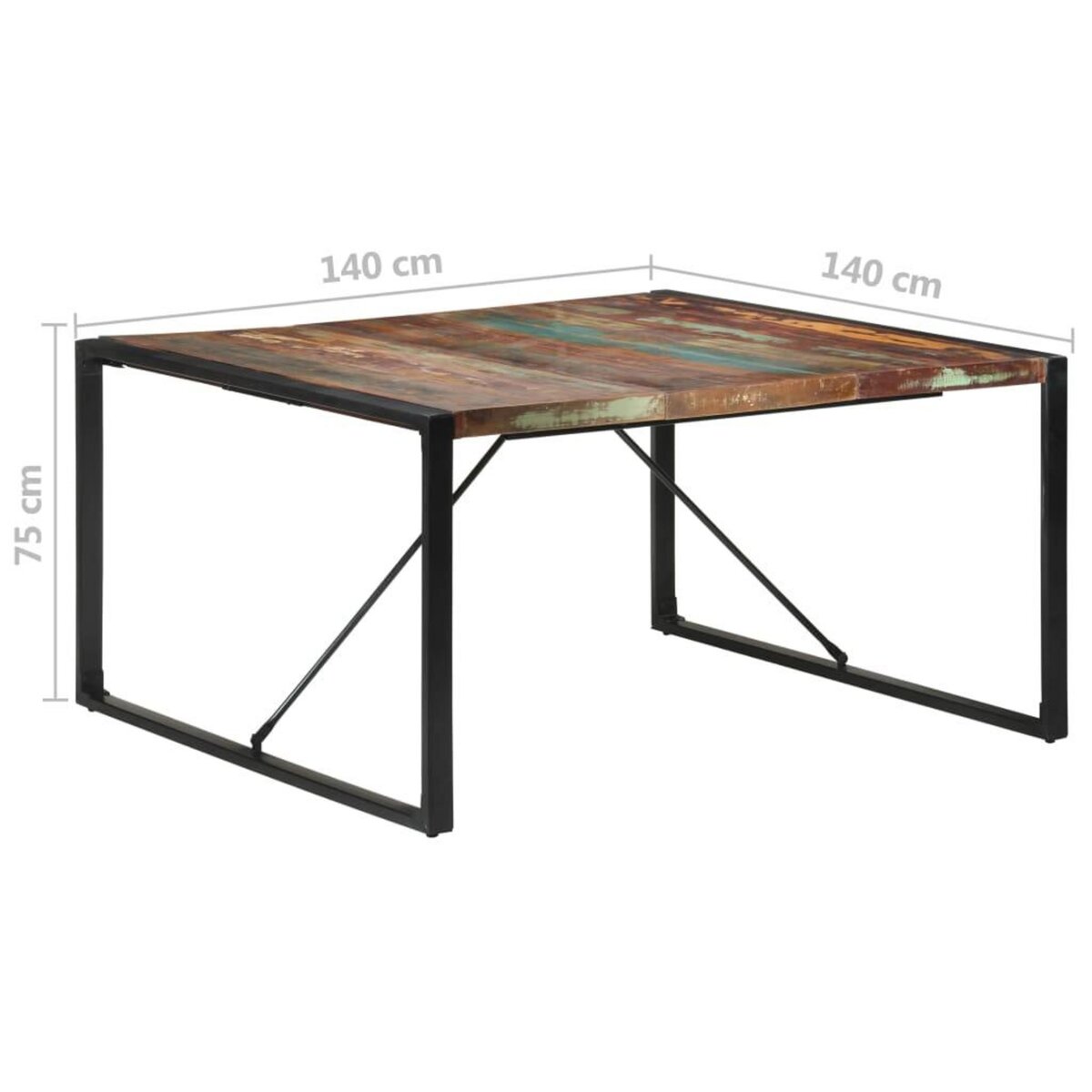 VIDAXL Table a manger 140x140x75 cm Bois de recuperation massif
