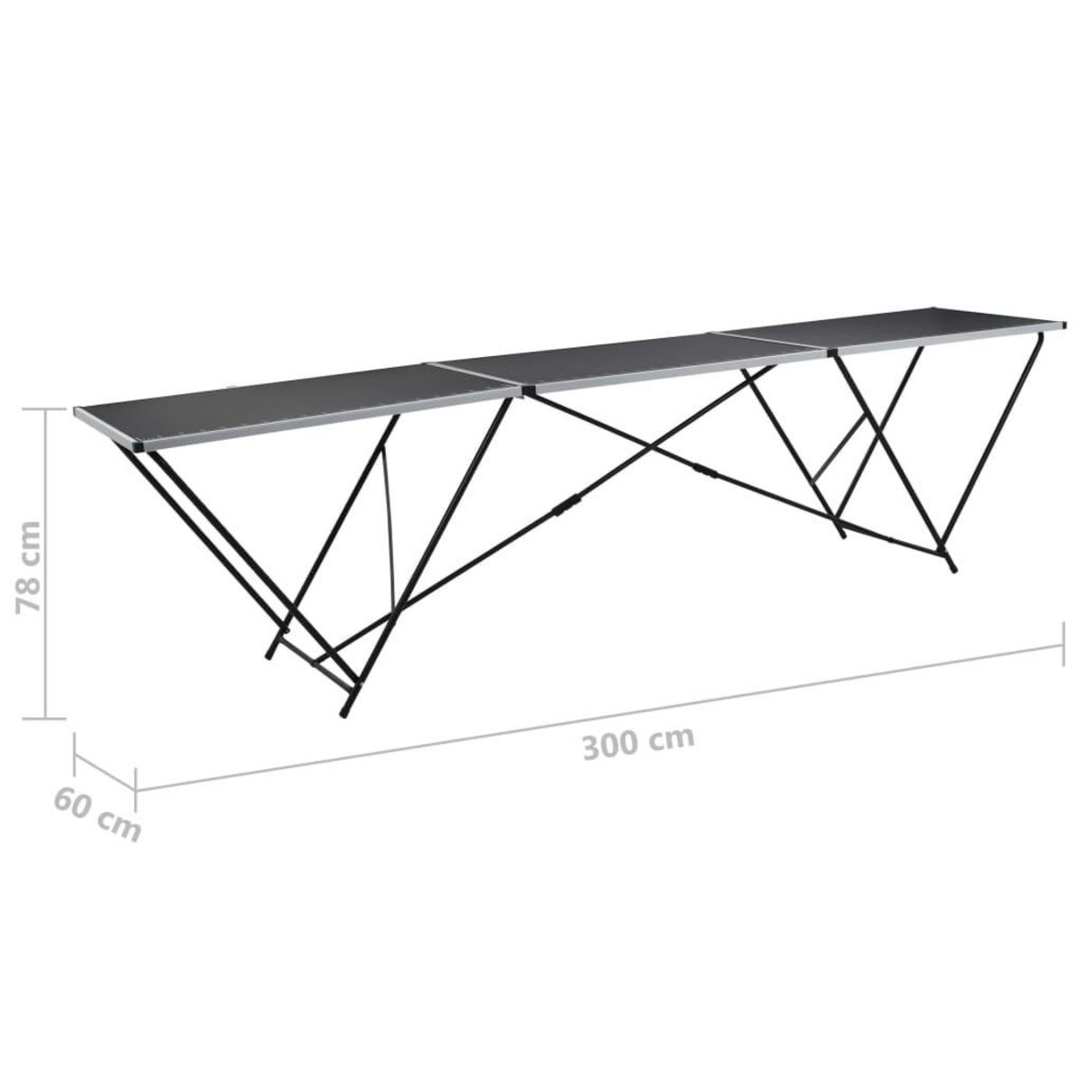 VIDAXL Table a coller pliable MDF et aluminium 300 x 60 x 78 cm