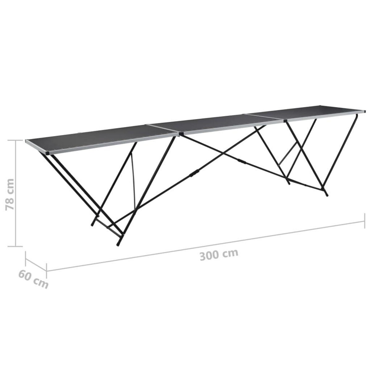 VIDAXL Table a coller pliable MDF et aluminium 300 x 60 x 78 cm