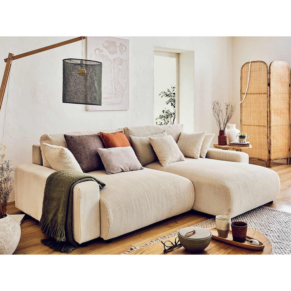 LISA DESIGN Pivoine - canapé d'angle réversible - 4 places - convertible avec coffre - en velours côtelé