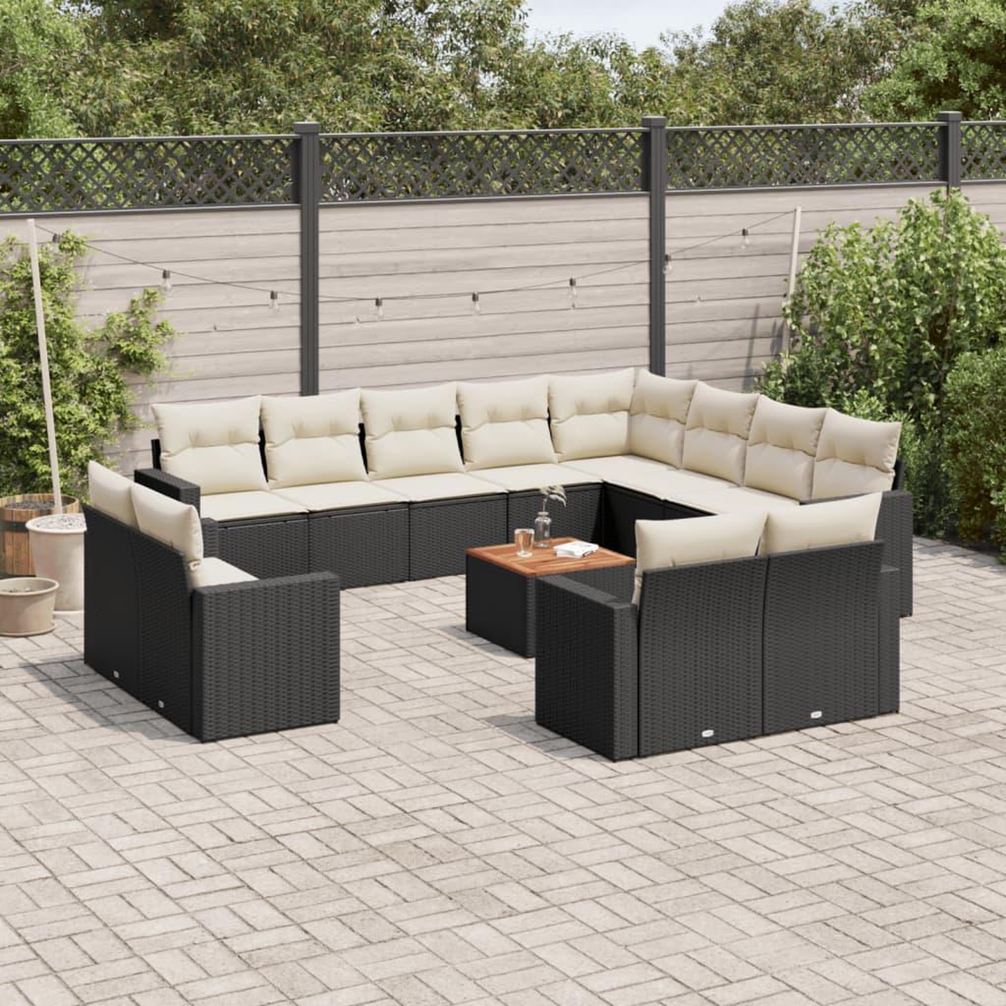 VIDAXL Salon de jardin avec coussins 13 pcs noir resine tressee