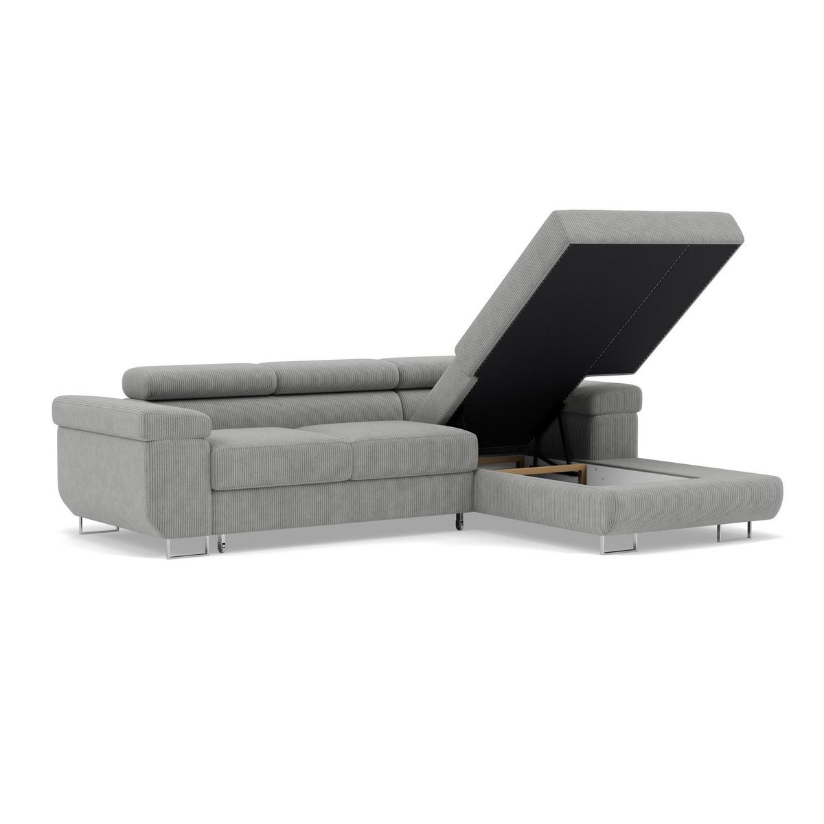 BEST MOBILIER Pablo - canapé d'angle droit - 6 places - convertible avec coffre et têtières réglables - en velours côtelé