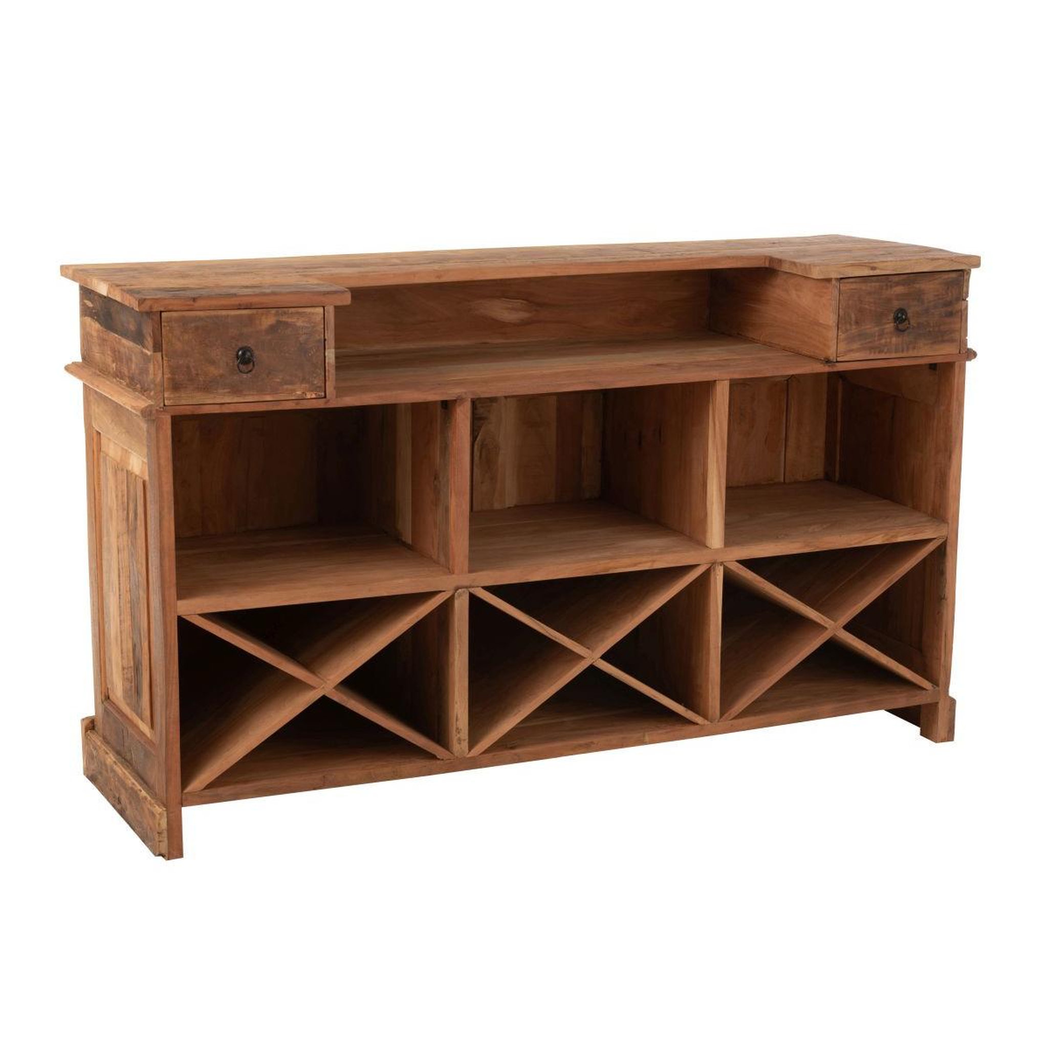 Voir la diapositive 4 : J-LINE Bar 2 Tiroir en Bois  Hollywood  180cm Naturel