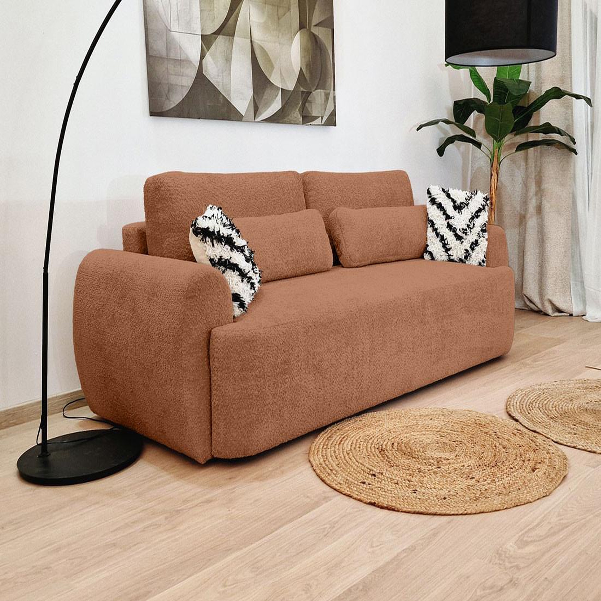 Voir la diapositive 5 : BEST MOBILIER Mahina - canapé droit 3 places - convertible avec coffre - en tissu bouclette