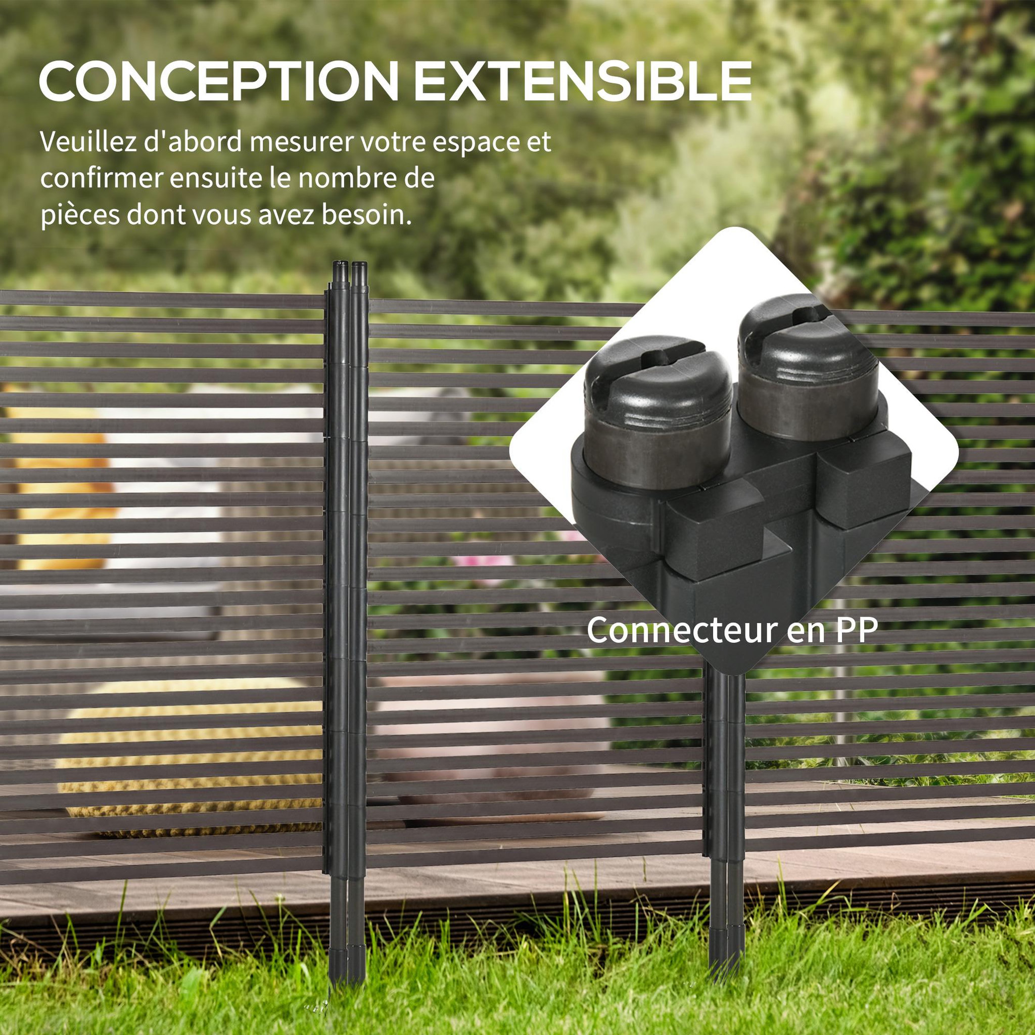 Voir la diapositive 6 : OUTSUNNY Clôture de jardin panneau en métal revêtement PE - dim. 93L x 22l x 150H cm - marron foncé