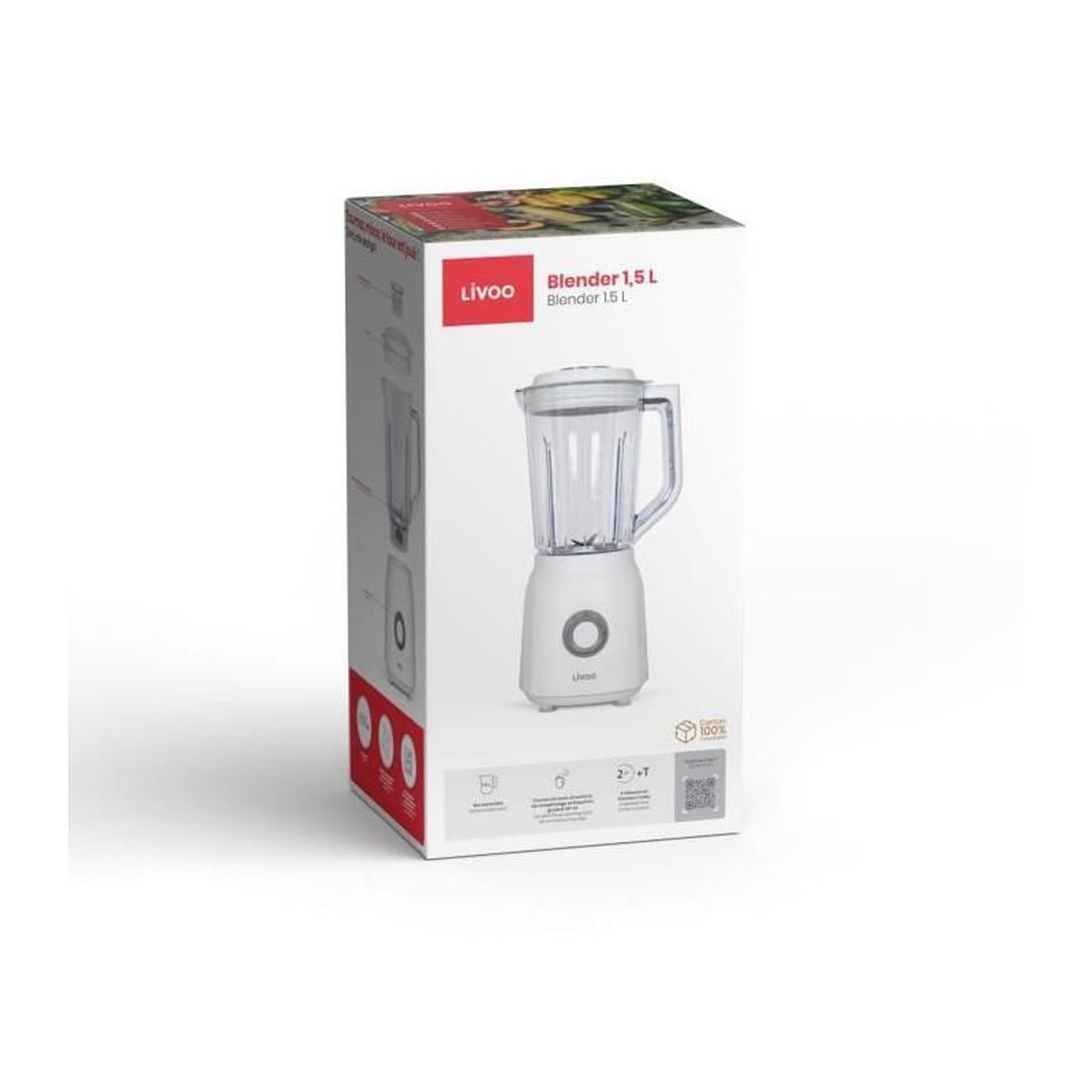 Voir la diapositive 5 : LIVOO Blender 1.5l 600w inox blanc - dop242w