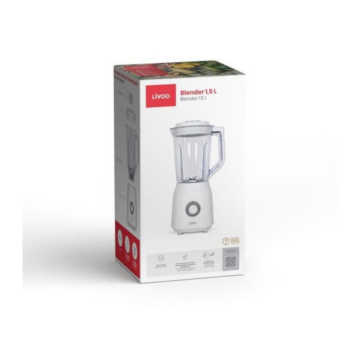 LIVOO Blender 1.5l 600w inox blanc - DOP242W