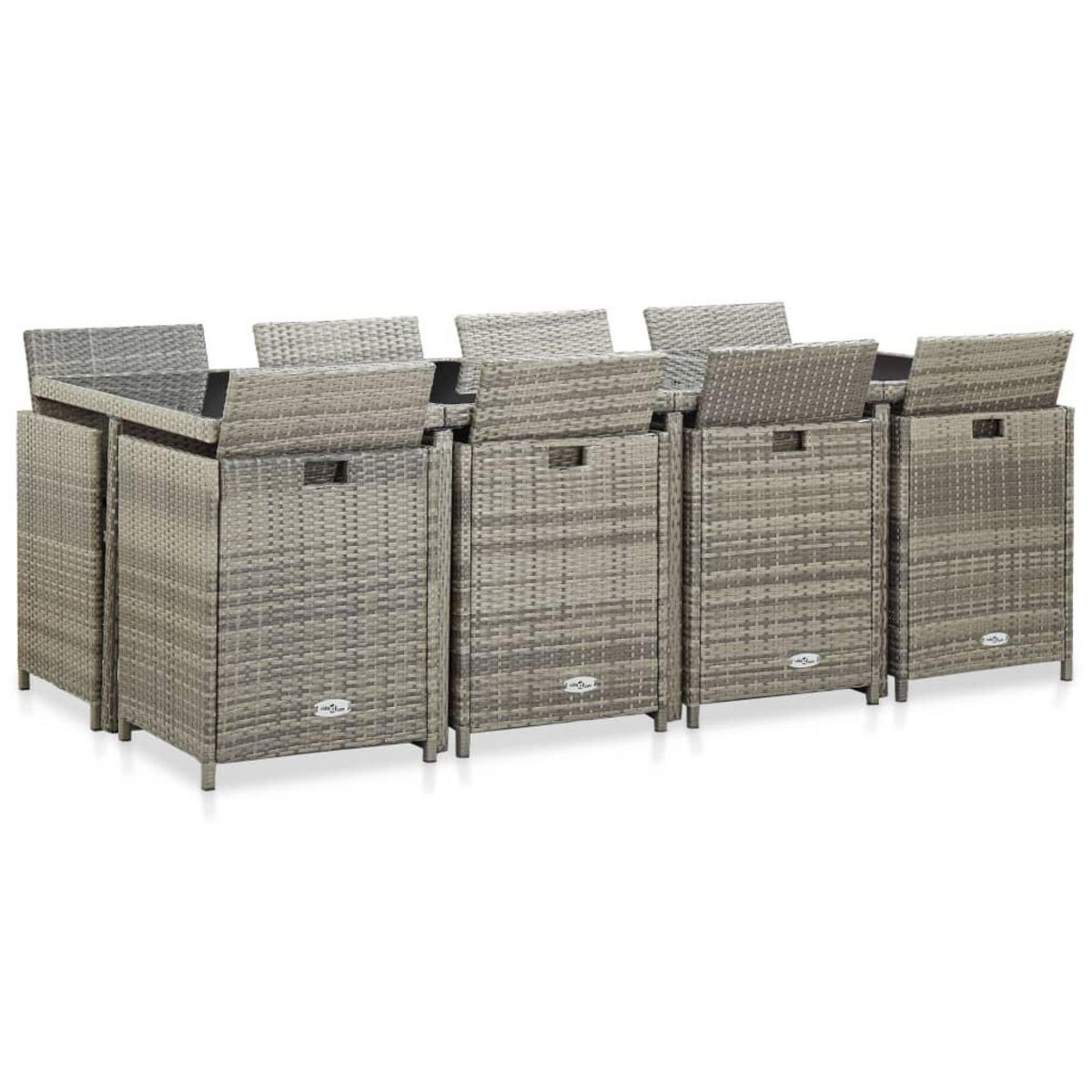 VIDAXL Ensemble a manger d'exterieur 13pcs et coussins poly rotin Gris