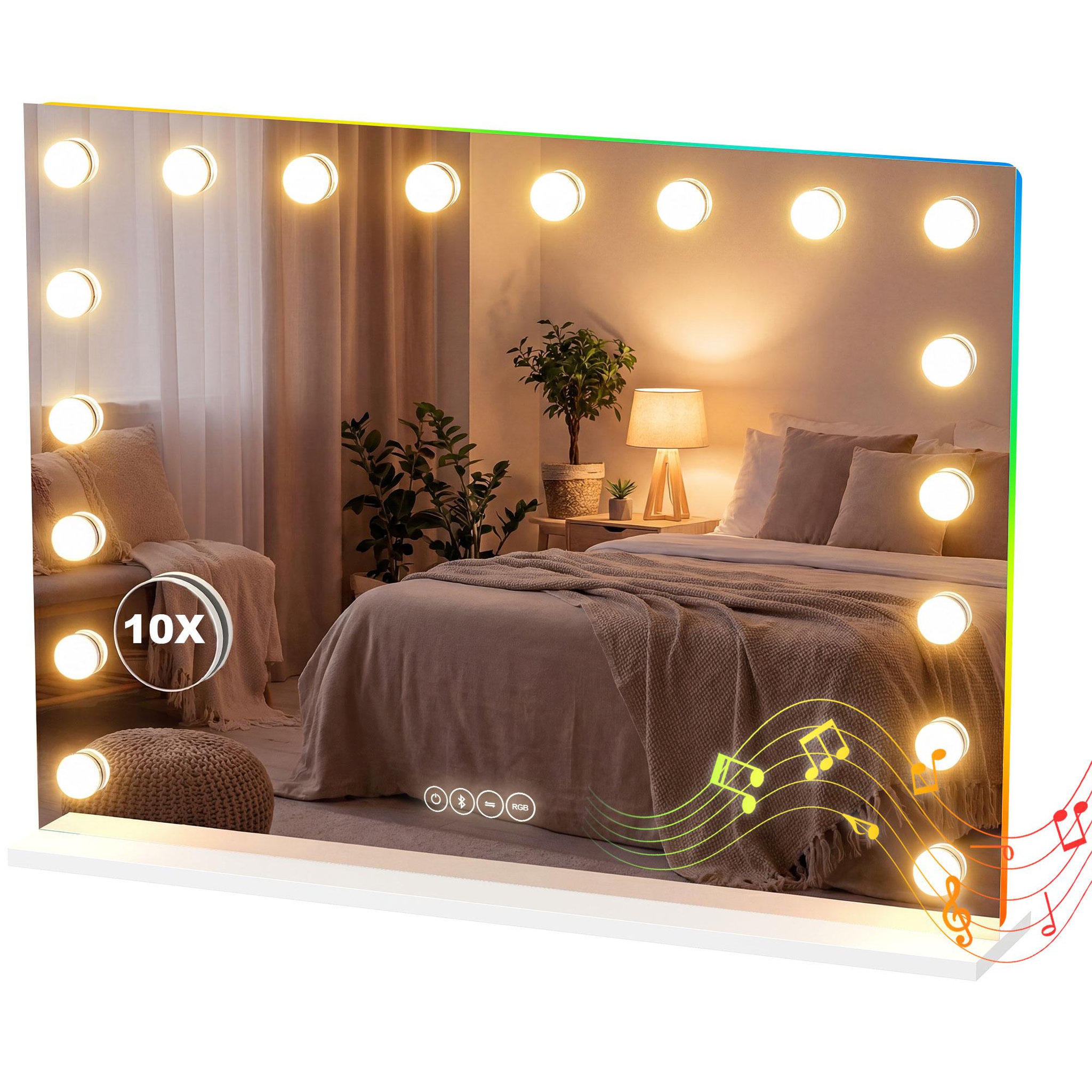 Voir la diapositive 5 : HOMCOM Miroir maquillage hollywood lumineux led tactile réglable 18 ampoules hp bluetooth
