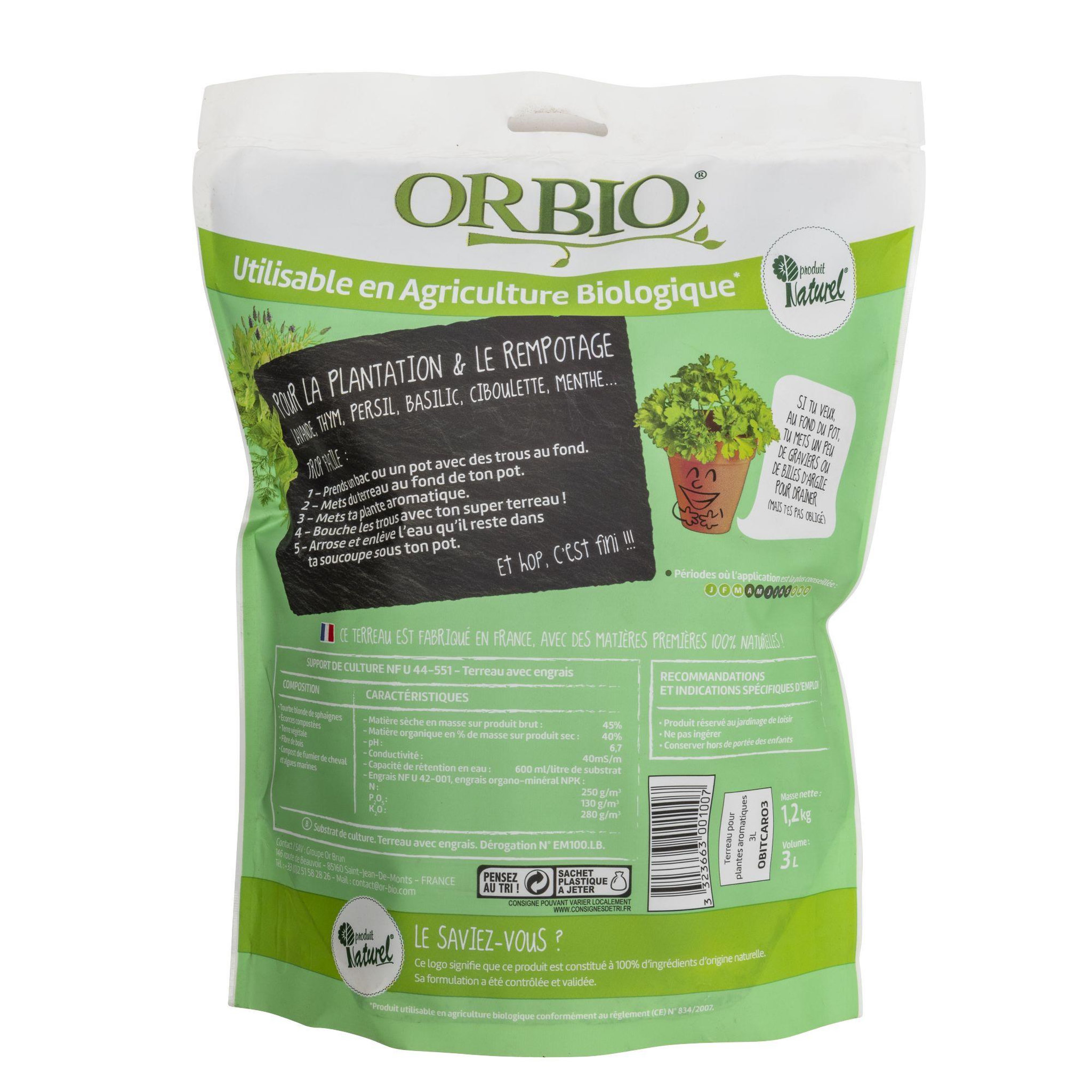 Voir la diapositive 3 : ORBIO Terreau aromatiques 3L Orbio