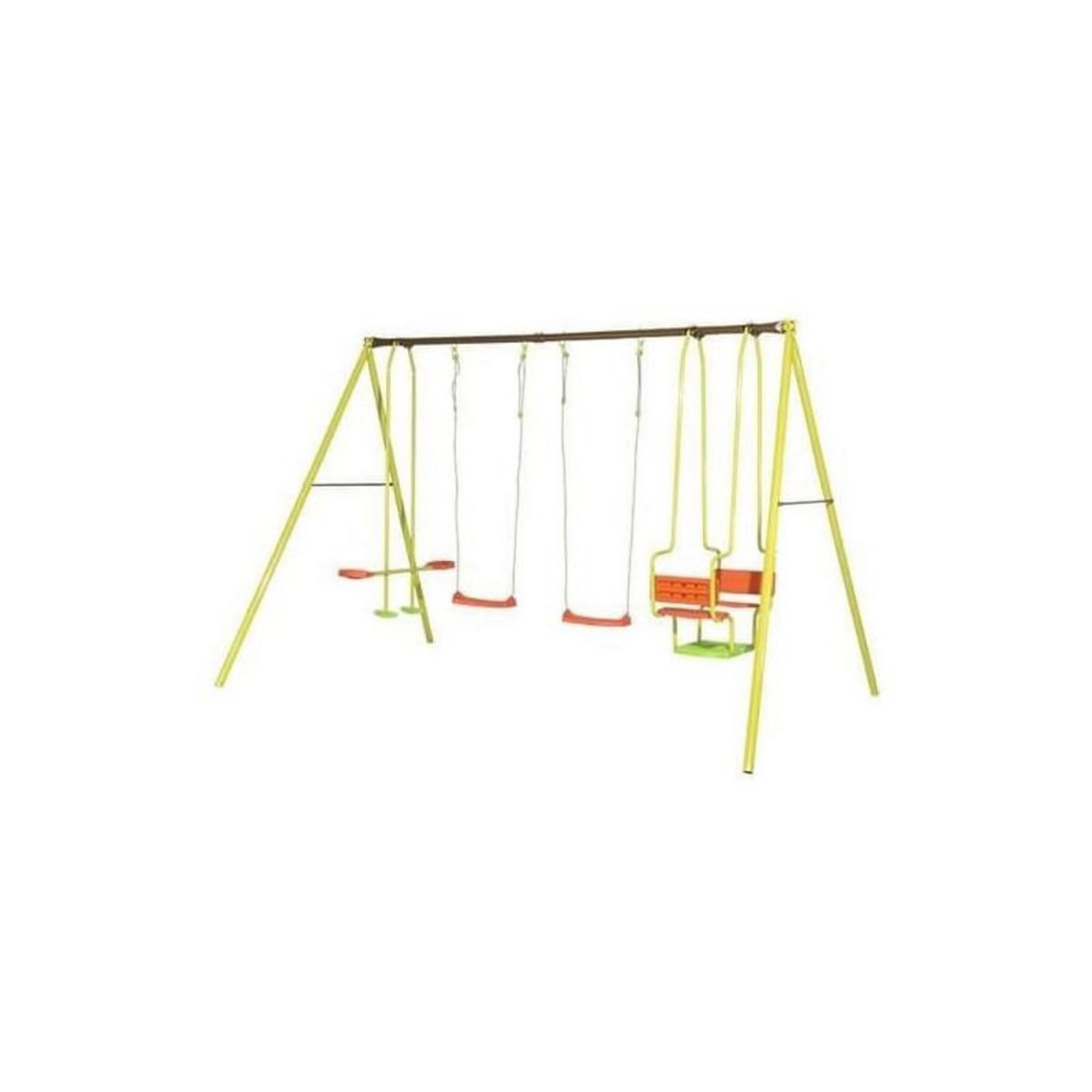 Trigano TRIGANO Portique MIRAPOU en metal - 2,20 m - 2 balancoires + 1 face a face + 1 nacelle