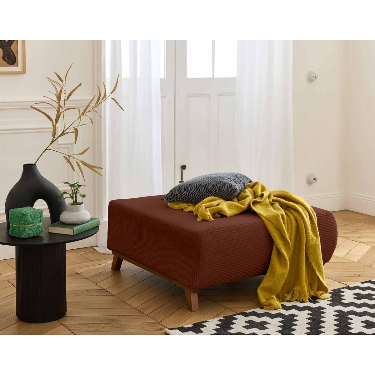 BEST MOBILIER Cristal - pouf modulable - 95 cm - en velours côtelé