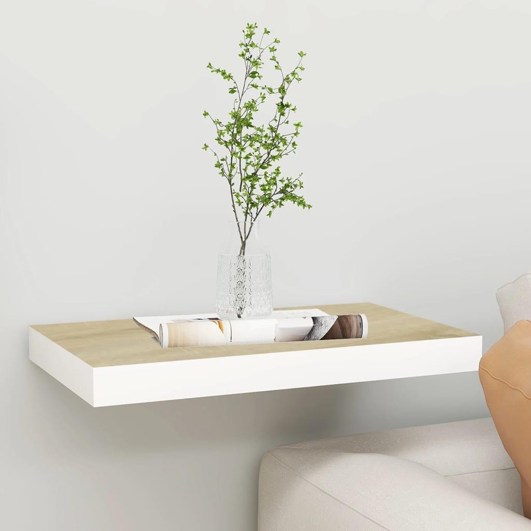 Voir la diapositive 1 : VIDAXL Etagere murale flottante Chene et blanc 40x23x3,8 cm MDF