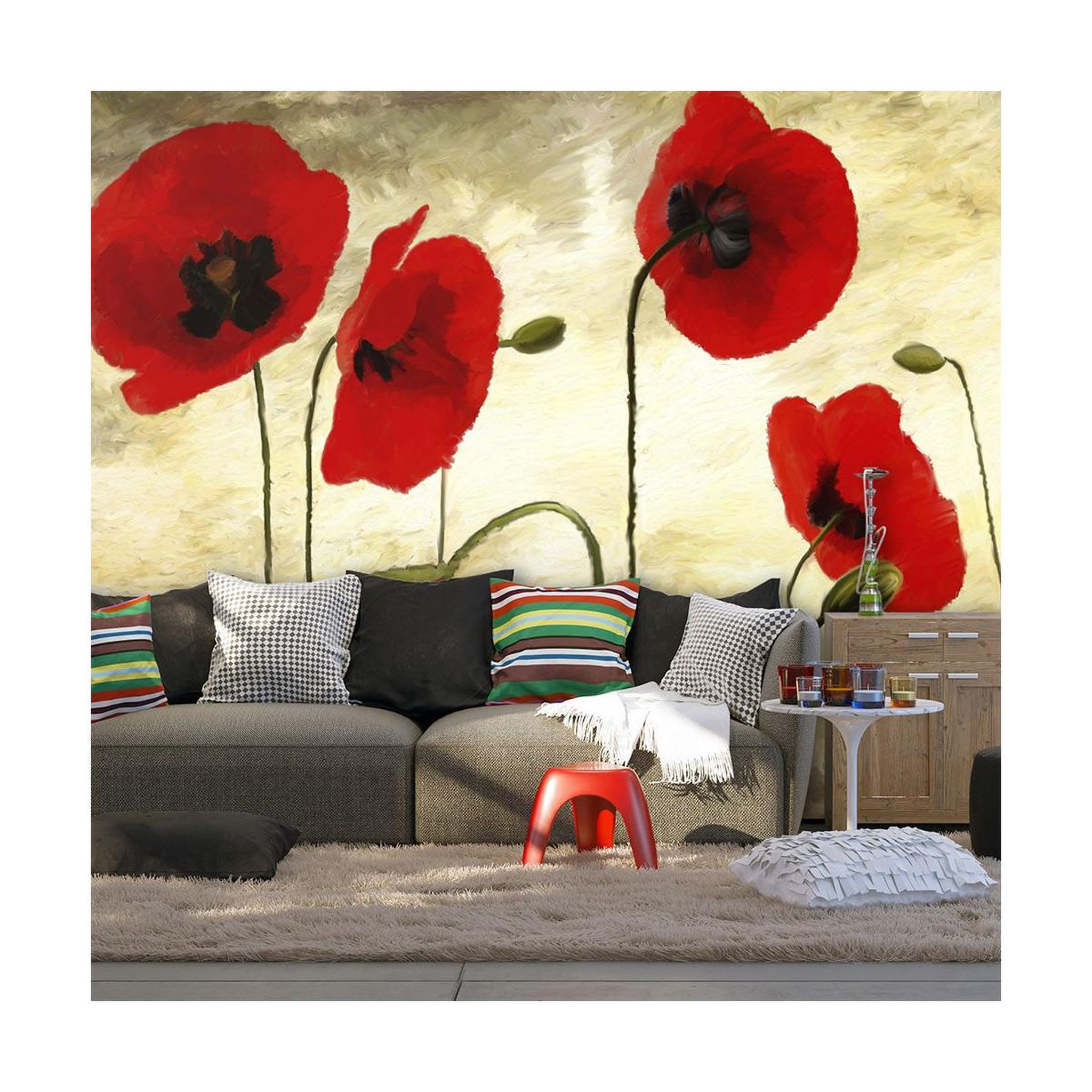 Paris Prix Papier peint  coquelicots peints à l'acrylique. Coloris disponibles : Multicolore