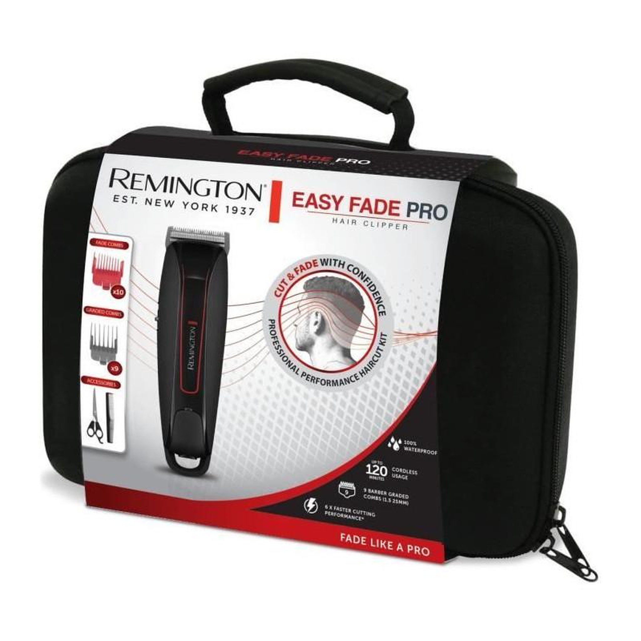 Voir la diapositive 3 : REMINGTON Tondeuse Cheveux REMINGTON HC550 Easy Fade Pro – sans fil – étanche – guides de coupe fixe, a dégradé et pour oreilles
