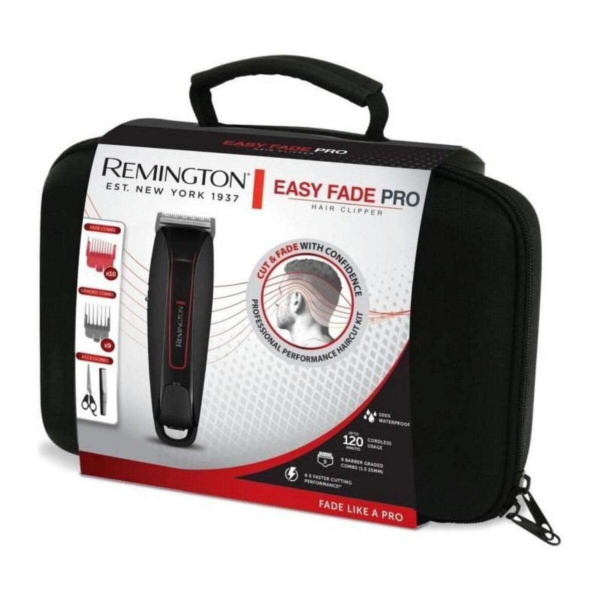 REMINGTON Tondeuse Cheveux REMINGTON HC550 Easy Fade Pro – sans fil – étanche – guides de coupe fixe, a dégradé et pour oreilles