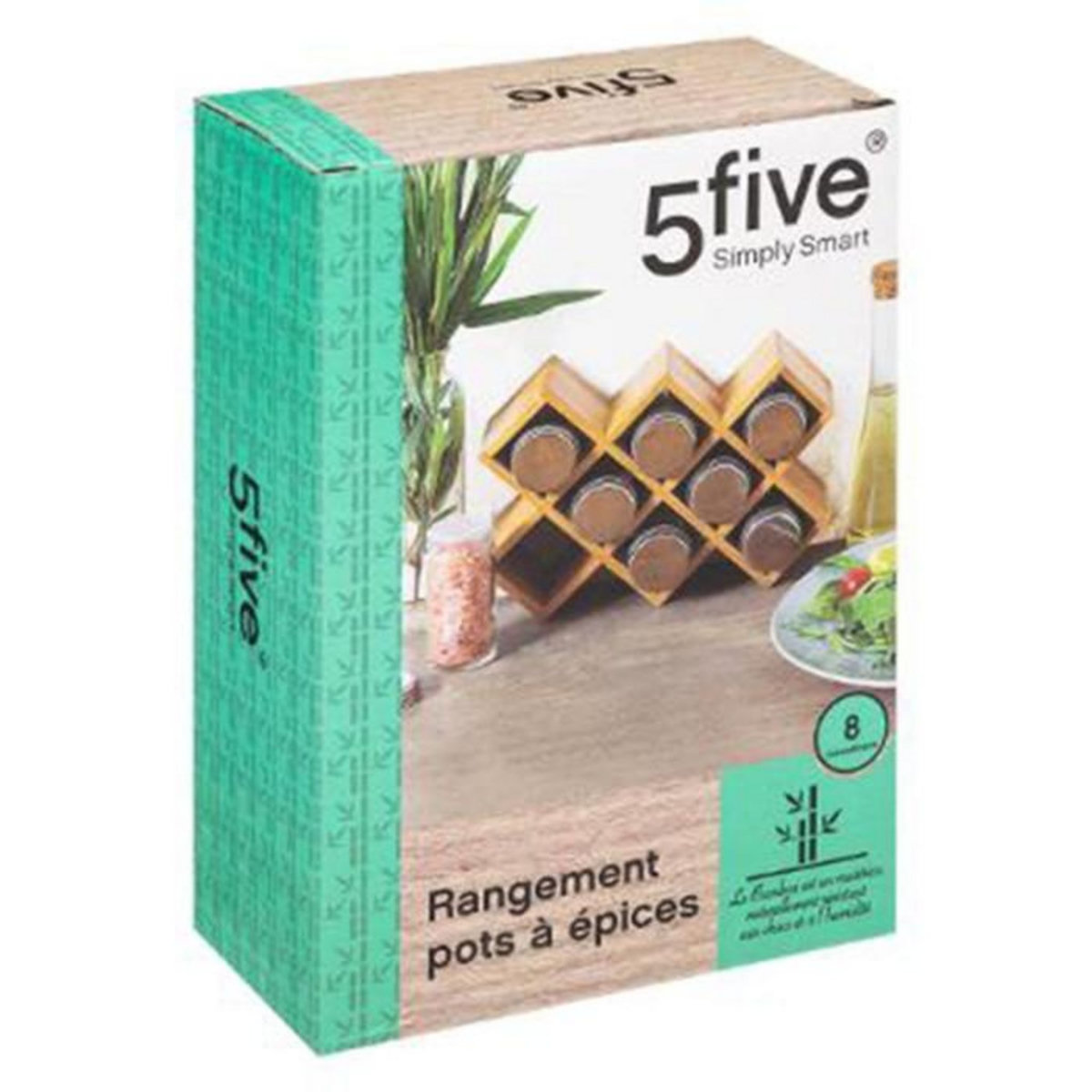 FIVE Étagère à Épices 8 Cases  Bambou  24cm Naturel