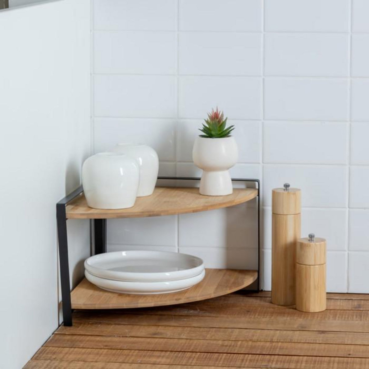 FIVE Étagère d'Angle 2 Niveaux en Bambou  Ordera  29cm Naturel & Noir