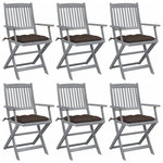 VIDAXL Chaises pliables d'exterieur lot de 6 et coussins Bois d'acacia