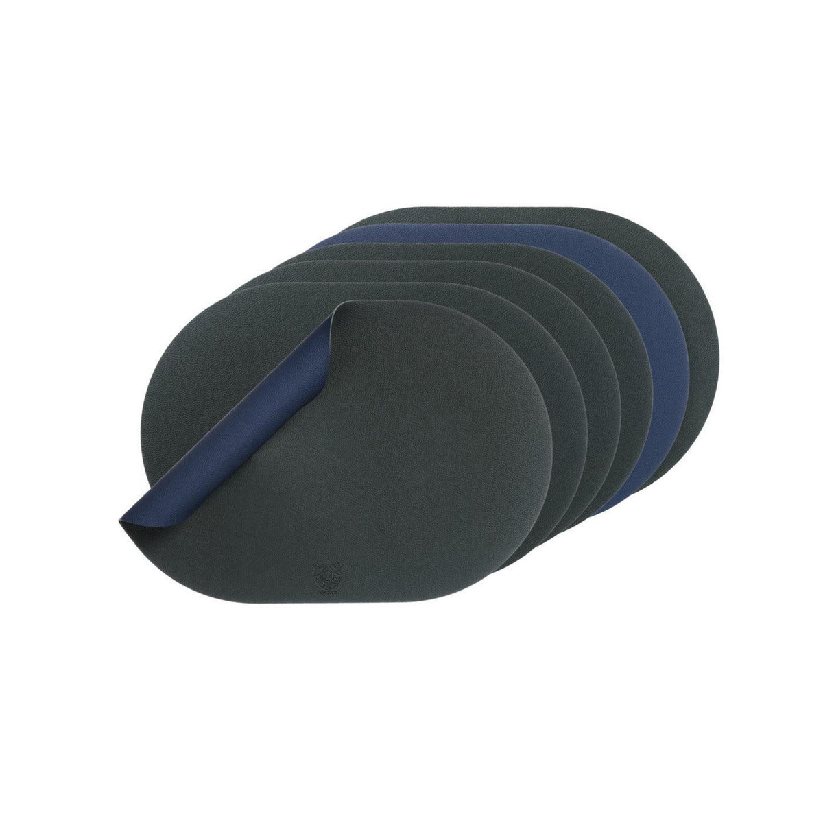 BJORN Set de table ovale réversible - 6 pièces - Cuir recyclé bleu nuit et gris anthracite