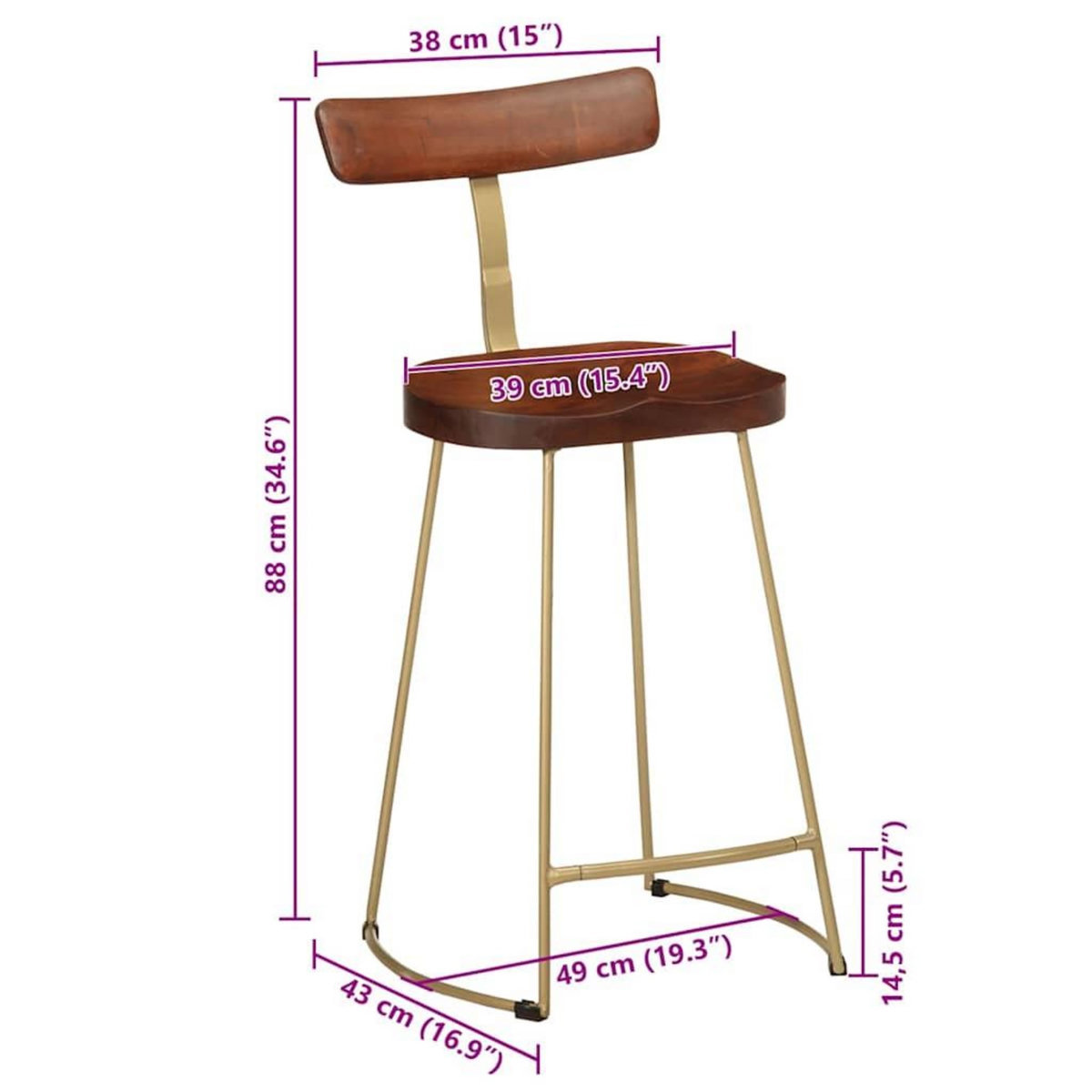 VIDAXL Tabourets de bar lot de 2 49x43x88 cm bois de manguier massif