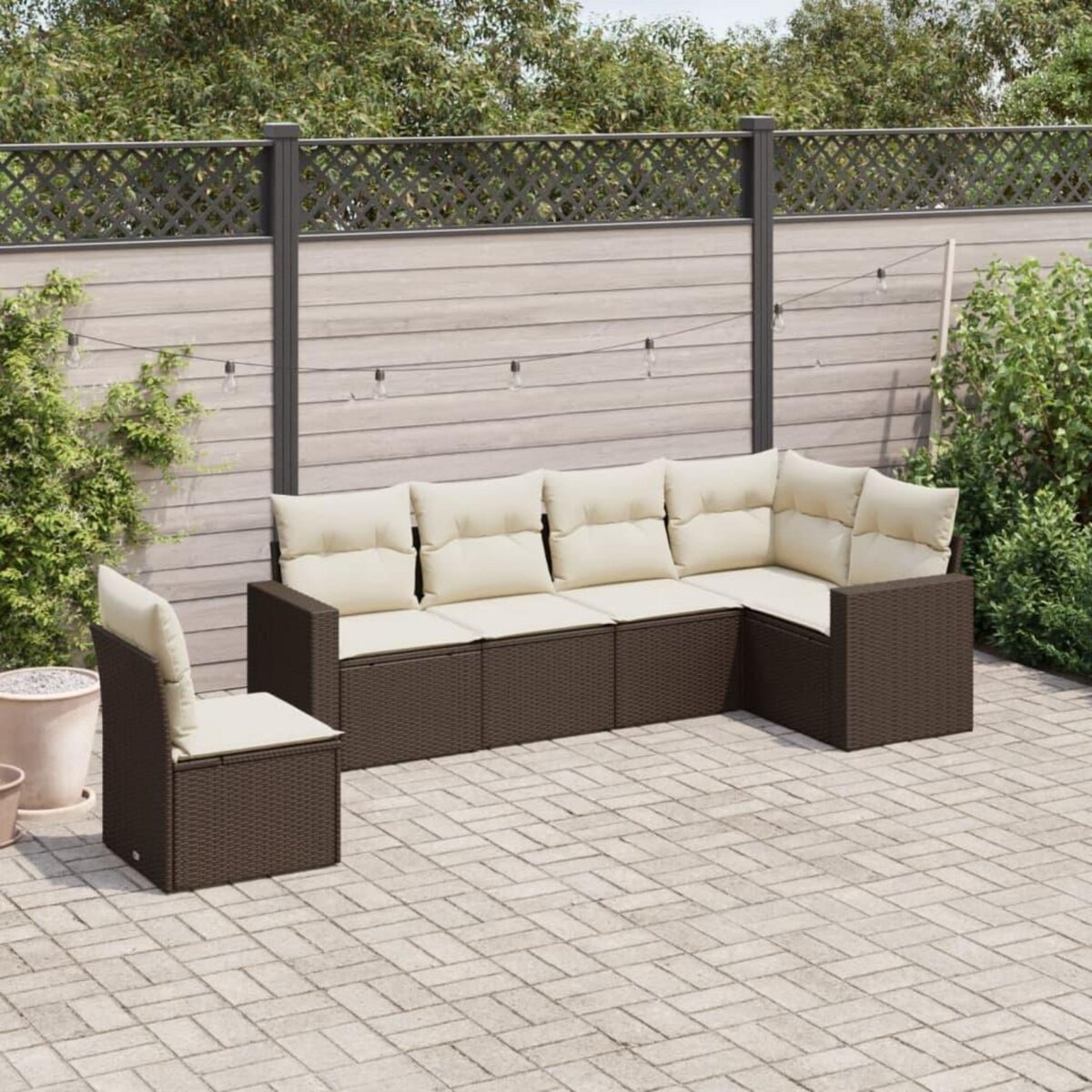 VIDAXL Salon de jardin avec coussins 6 pcs marron resine tressee