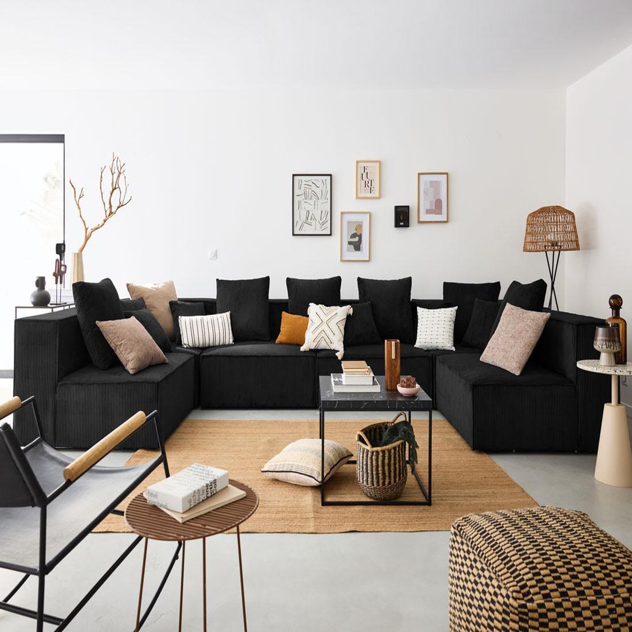 Voir la diapositive 2 : BEST MOBILIER Colombine - canapé modulable panoramique - 7 places - en velours côtelé