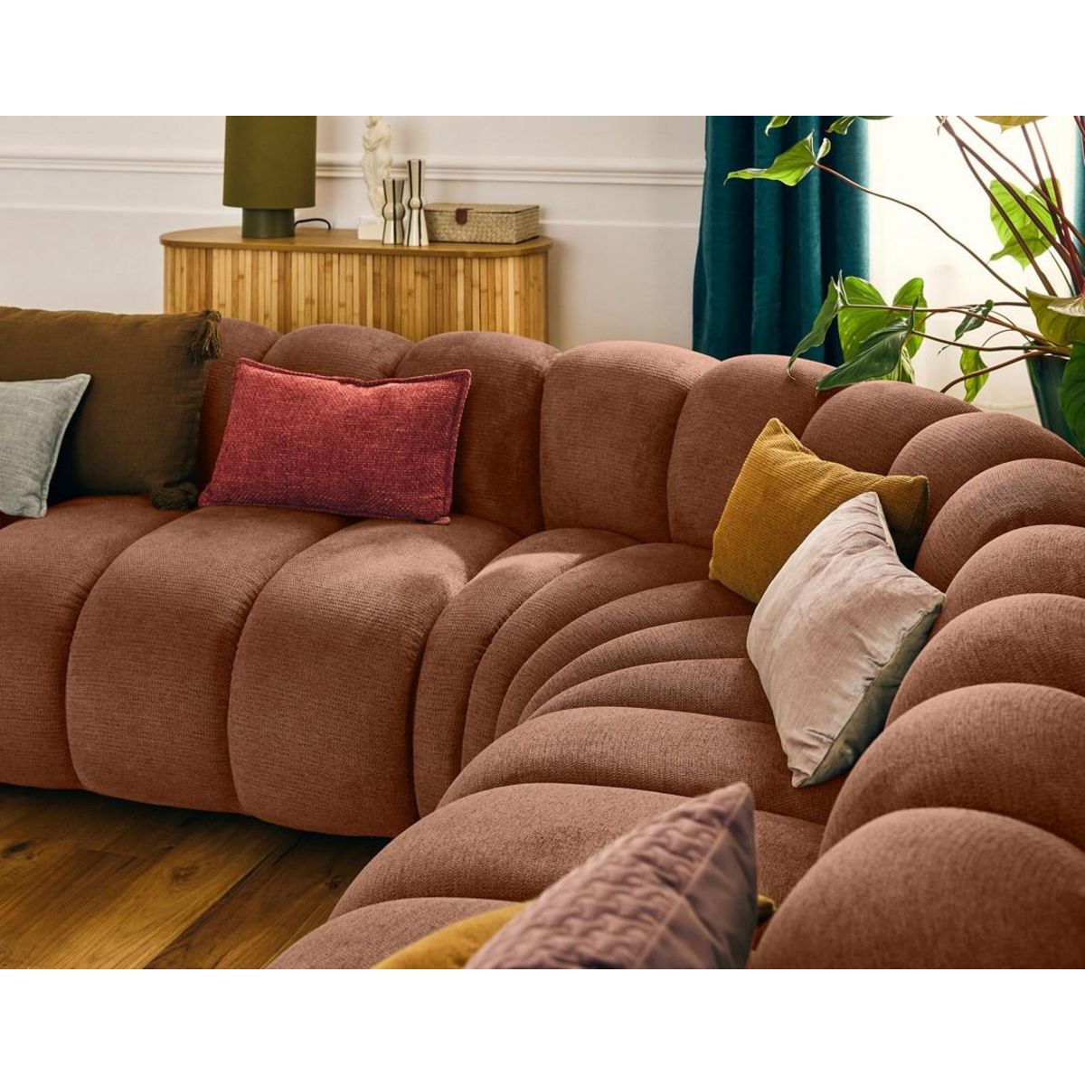 LISA DESIGN Debbie - canapé modulable d'angle gauche 5 places en tissu texturé