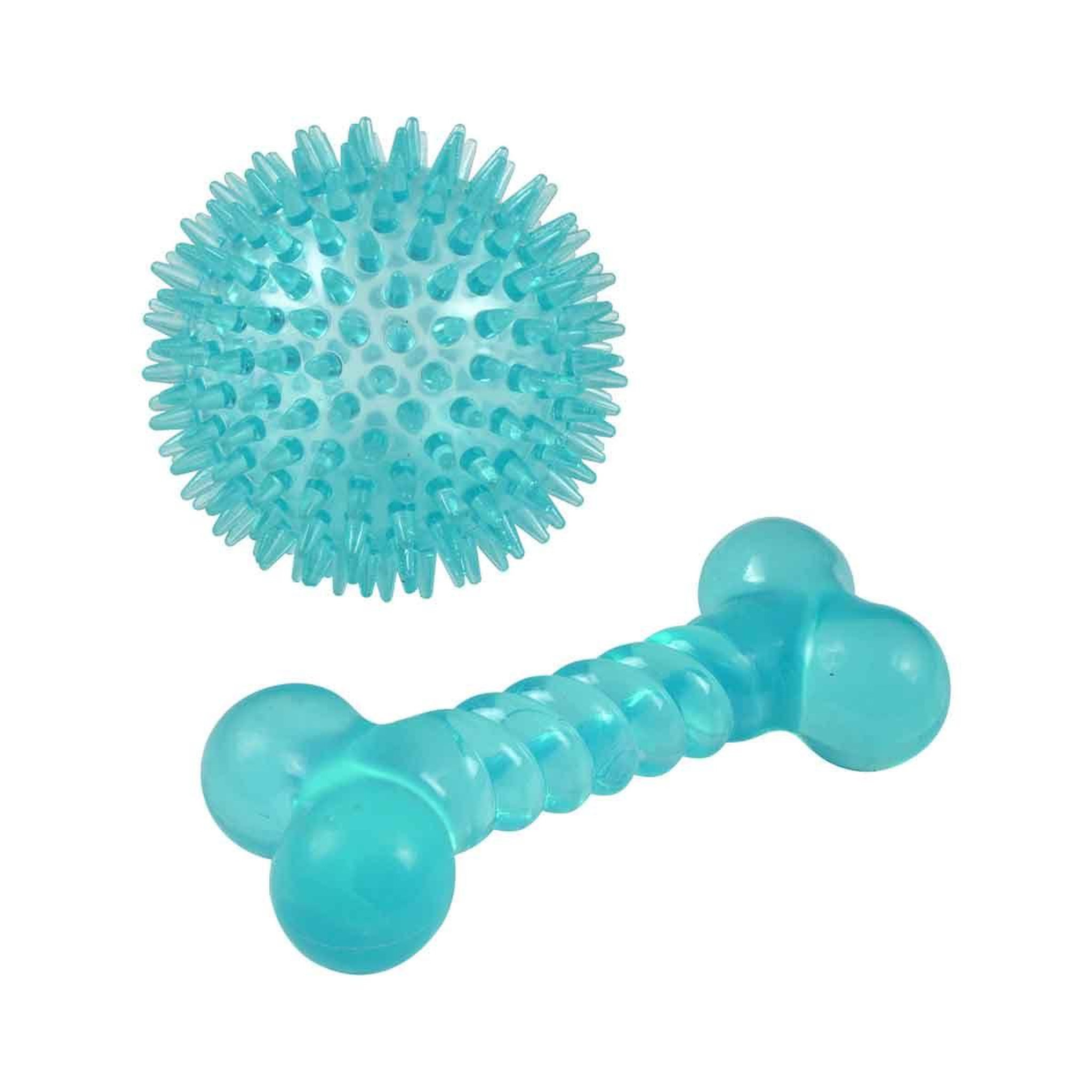 Voir la diapositive 1 : LOVE STORY Lot de 2 jouets pour chien  balle & os  13cm bleu