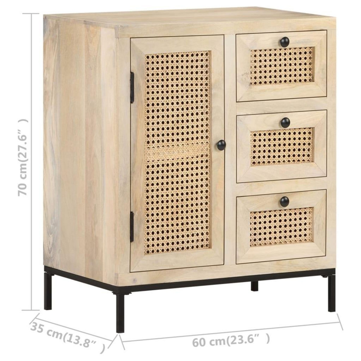 VIDAXL Buffet 60x35x70 cm Bois de manguier massif et canne naturelle