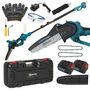 Voir la diapositive 2 : OUTSUNNY Mini tronçonneuse sans fil 580W - scie d'élagage électrique portable 18V 8 pouces - kit complet bleu