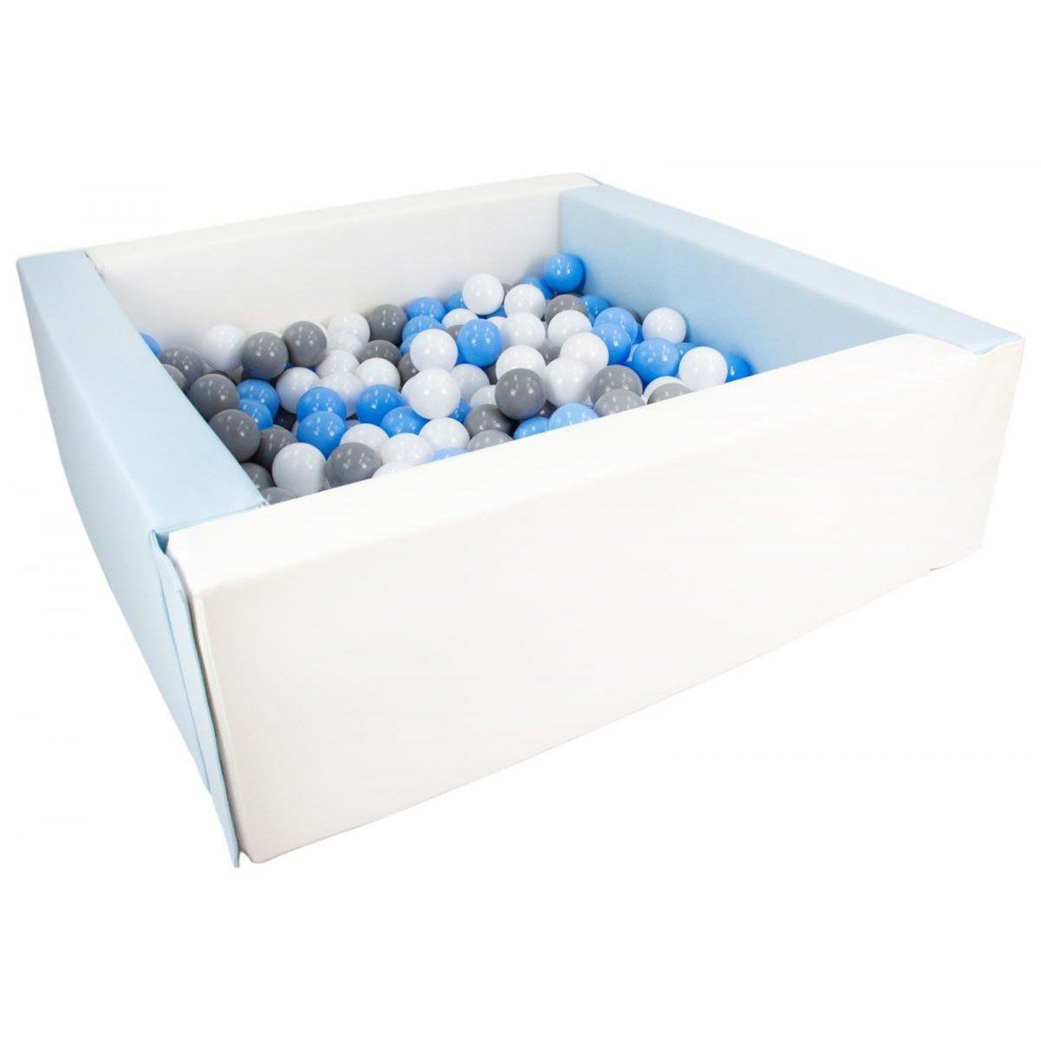 VELINDA Piscine à balles carrée avec 200 balles - blanc, bleu (pastel)/blanc, bleu clair, gris