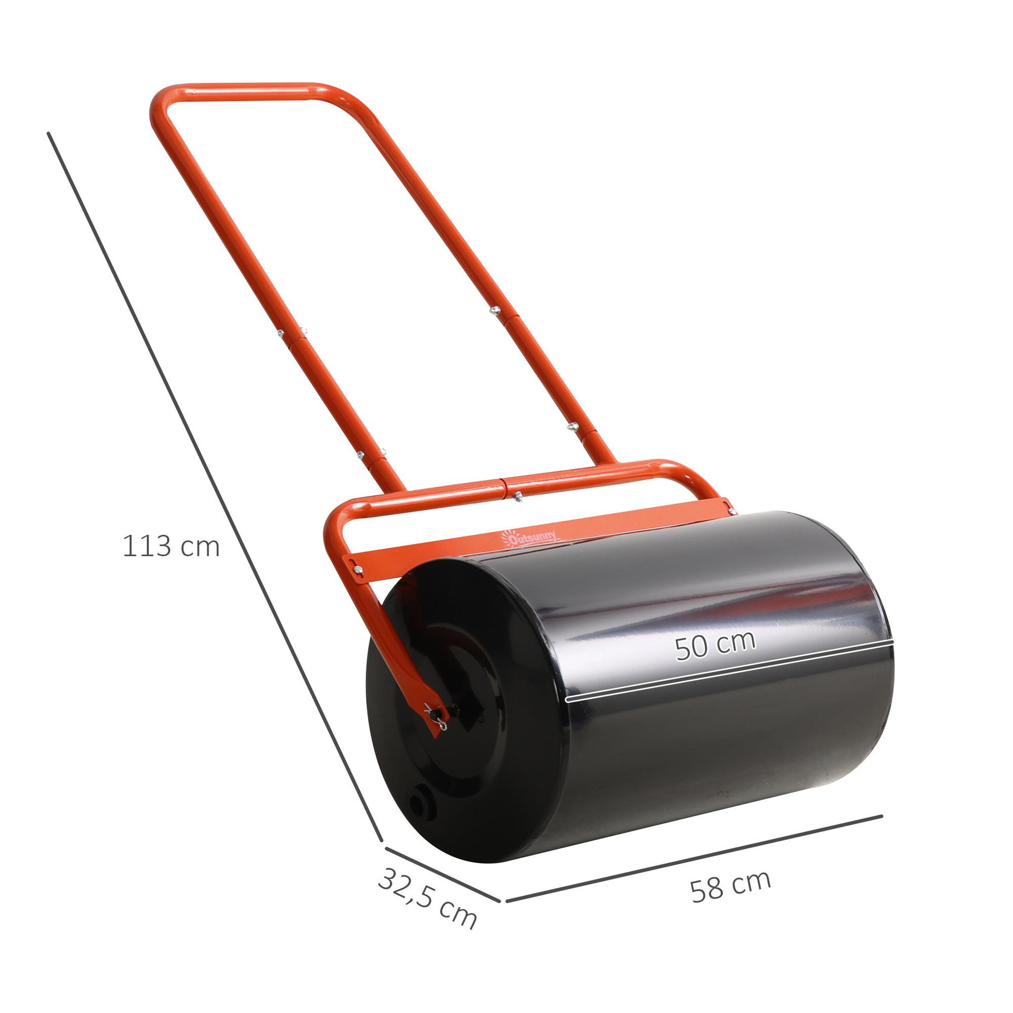 Voir la diapositive 3 : OUTSUNNY Rouleau à gazon jardin en acier avec poignée dim. 59l x 32l x 113h cm lestage max. 38 l rouge noir