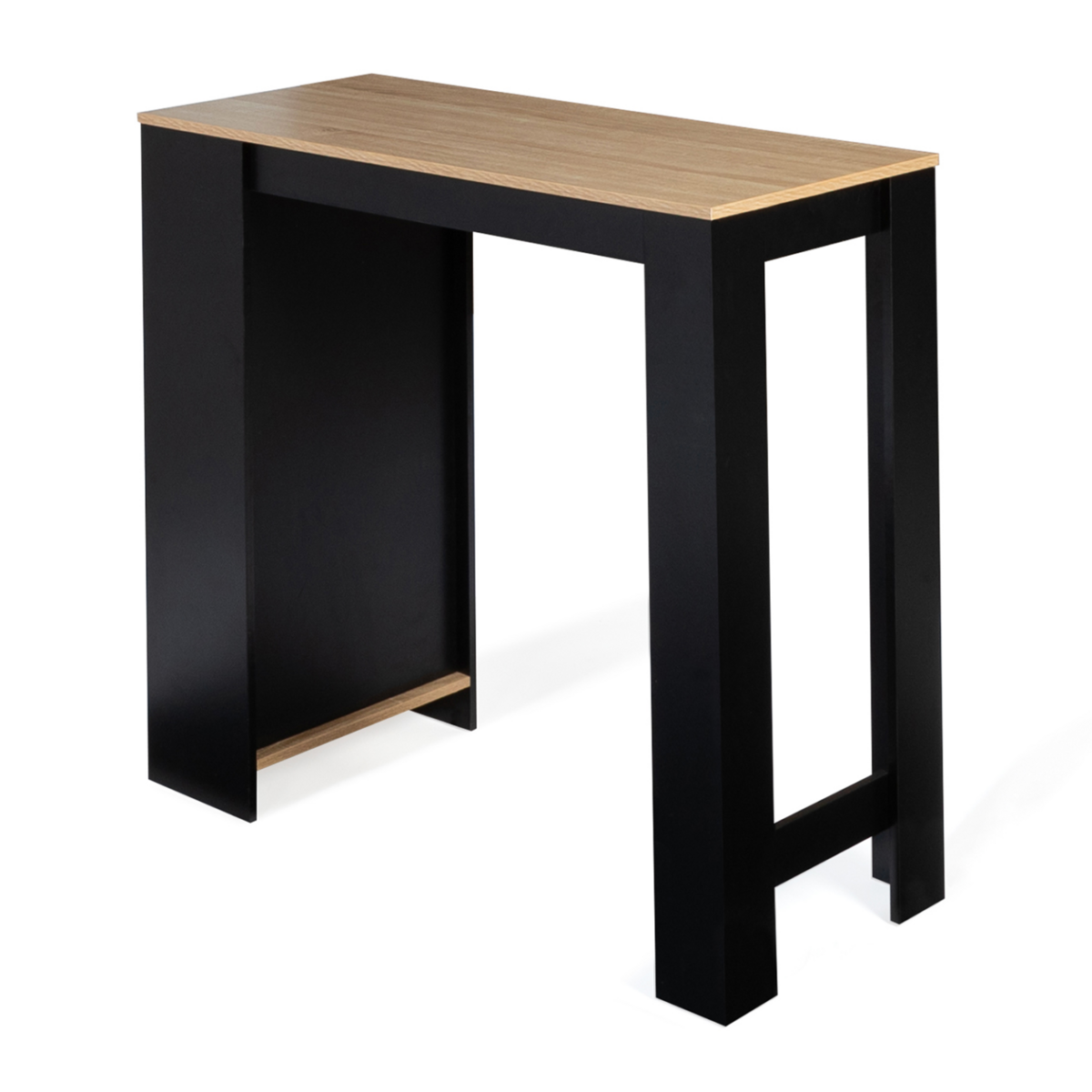 ID MARKET Table de bar BARTH 2 à 4 personnes bois noir et plateau façon hêtre