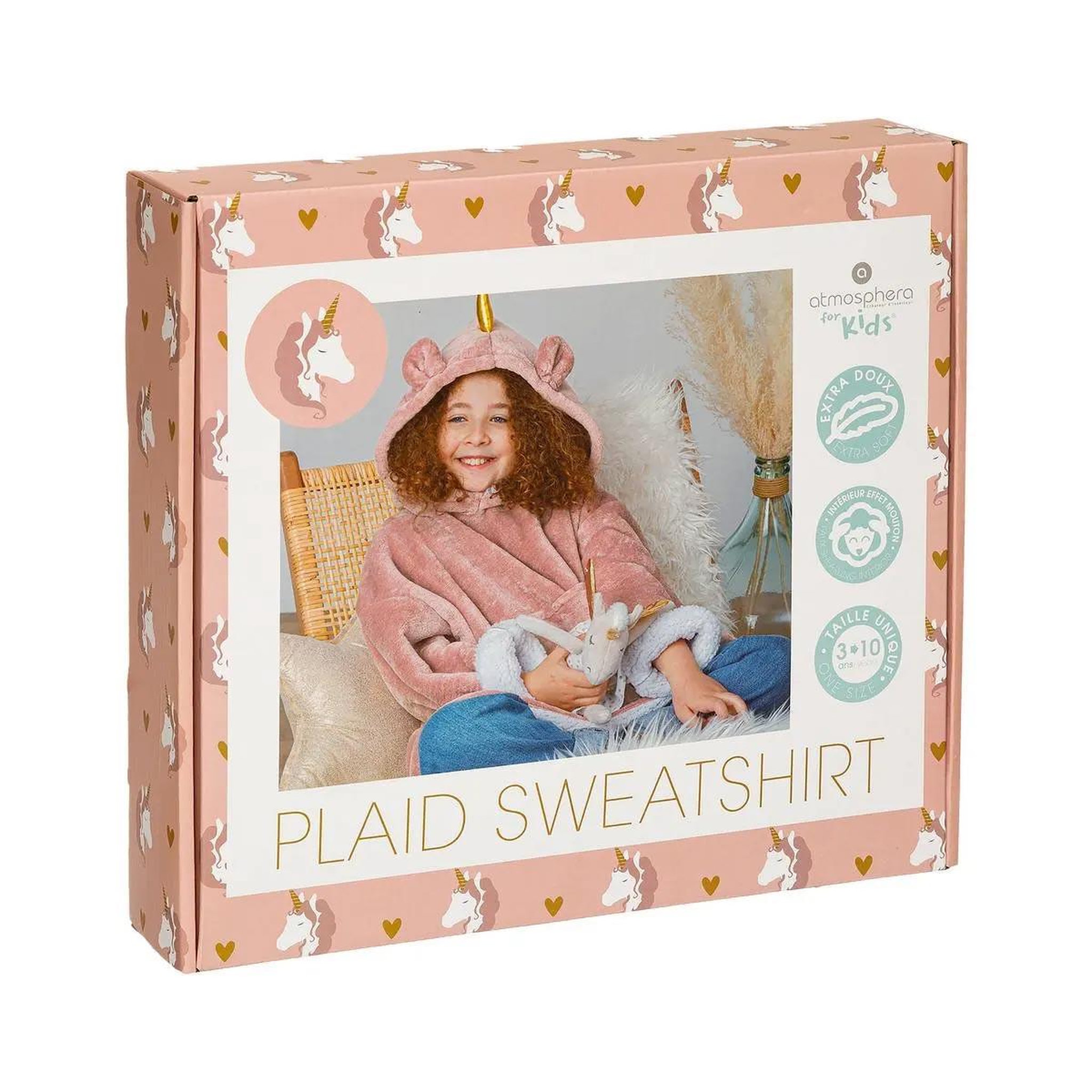 Voir la diapositive 3 : ATMOSPHERA Sweat Plaid Rose Enfant Atmosphera Licorne 3-10 Ans