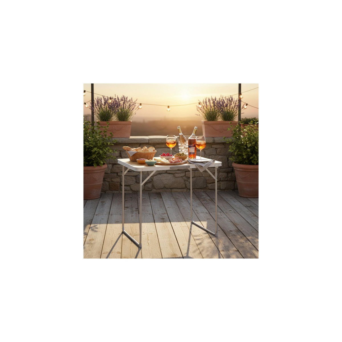 O'Camp Table de camping pliable 4 places - O'Camp - Forme valise - Dimensions : 80 x 60 x 69 cm